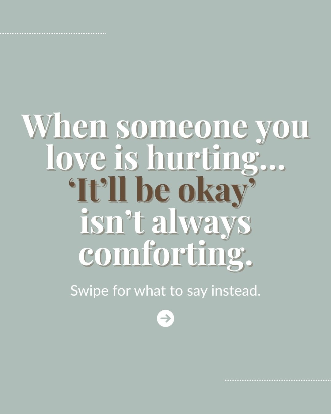 When someone you care about is grieving, it&rsquo;s natural to want to make it better. But sometimes, reassurance can unintentionally minimize what they&rsquo;re feeling.
⠀⠀⠀⠀⠀⠀⠀⠀⠀
&ldquo;It&rsquo;ll be okay&rdquo; can land like:
❌ You shouldn&rsquo;