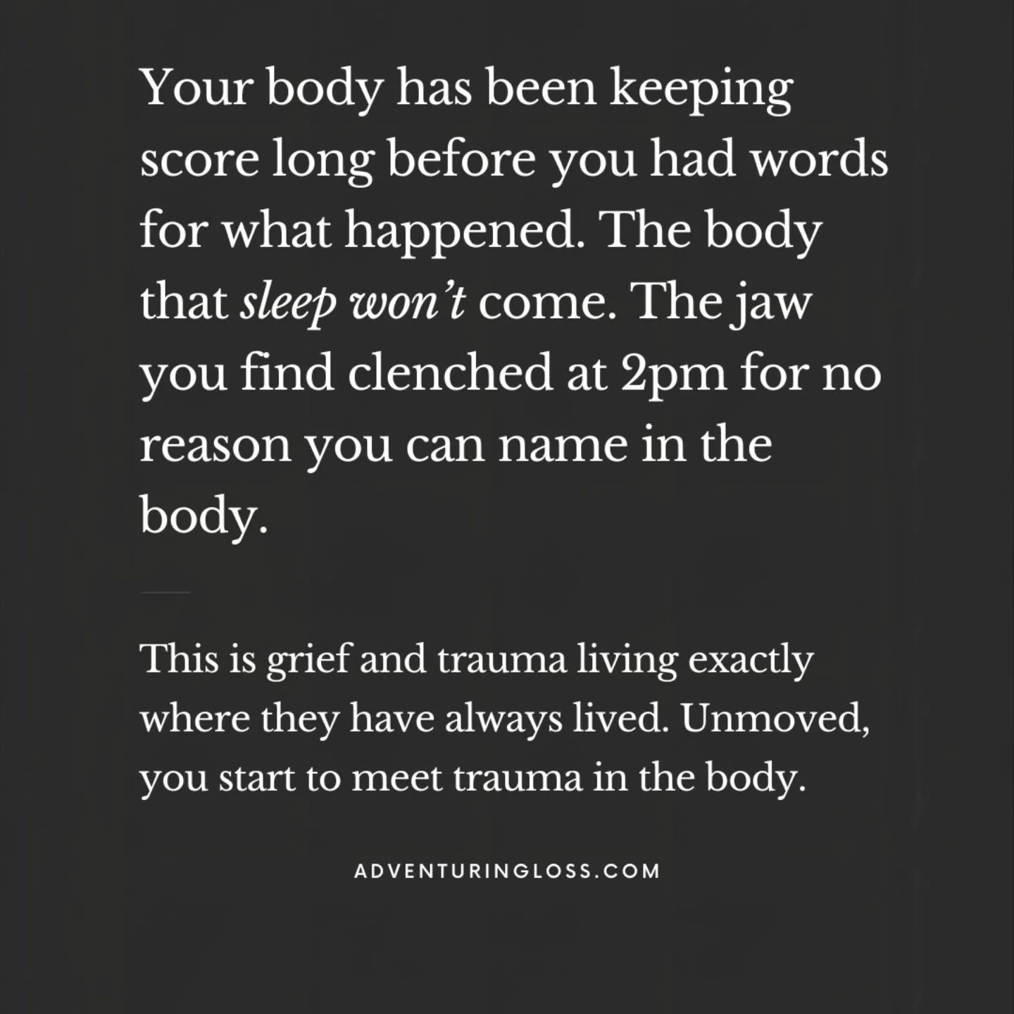 One of the most disorienting things about grief and trauma is how physical it becomes. People come to us having seen doctors, specialists, having been told their symptoms have no clear cause &mdash; when in fact their body has been carrying something