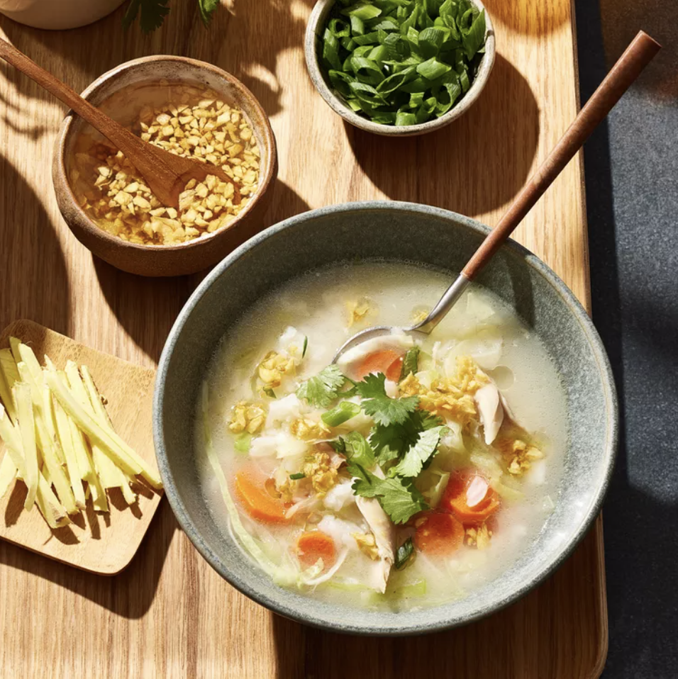  EatingWell:  Aromatic Chicken and Rice Soup With Fried Garlic Oil 
PHOTO BY: BRIE GOLDMAN