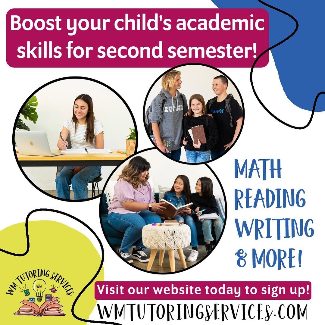 Parents.
&zwnj;
Boost your child&rsquo;s academic skills for second semester. 📚➕➖✖️➗
&zwnj;
WMTS offers tutoring in:
&bull;Math
&bull;Reading
&bull;Writing
&bull;Spanish
And more!
&zwnj;
Our experienced team of tutors help students establish good st