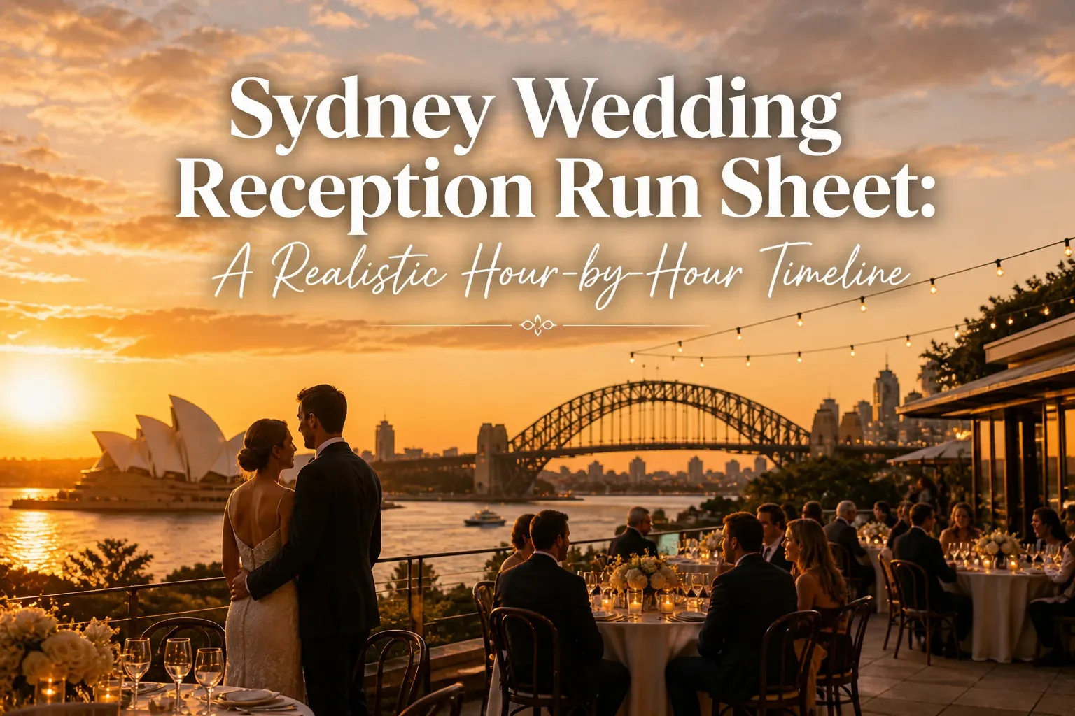A realistic hour-by-hour Sydney wedding reception run sheet from arrival to last dance, with practical timing for ceremonies, receptions, speeches and your DJ.