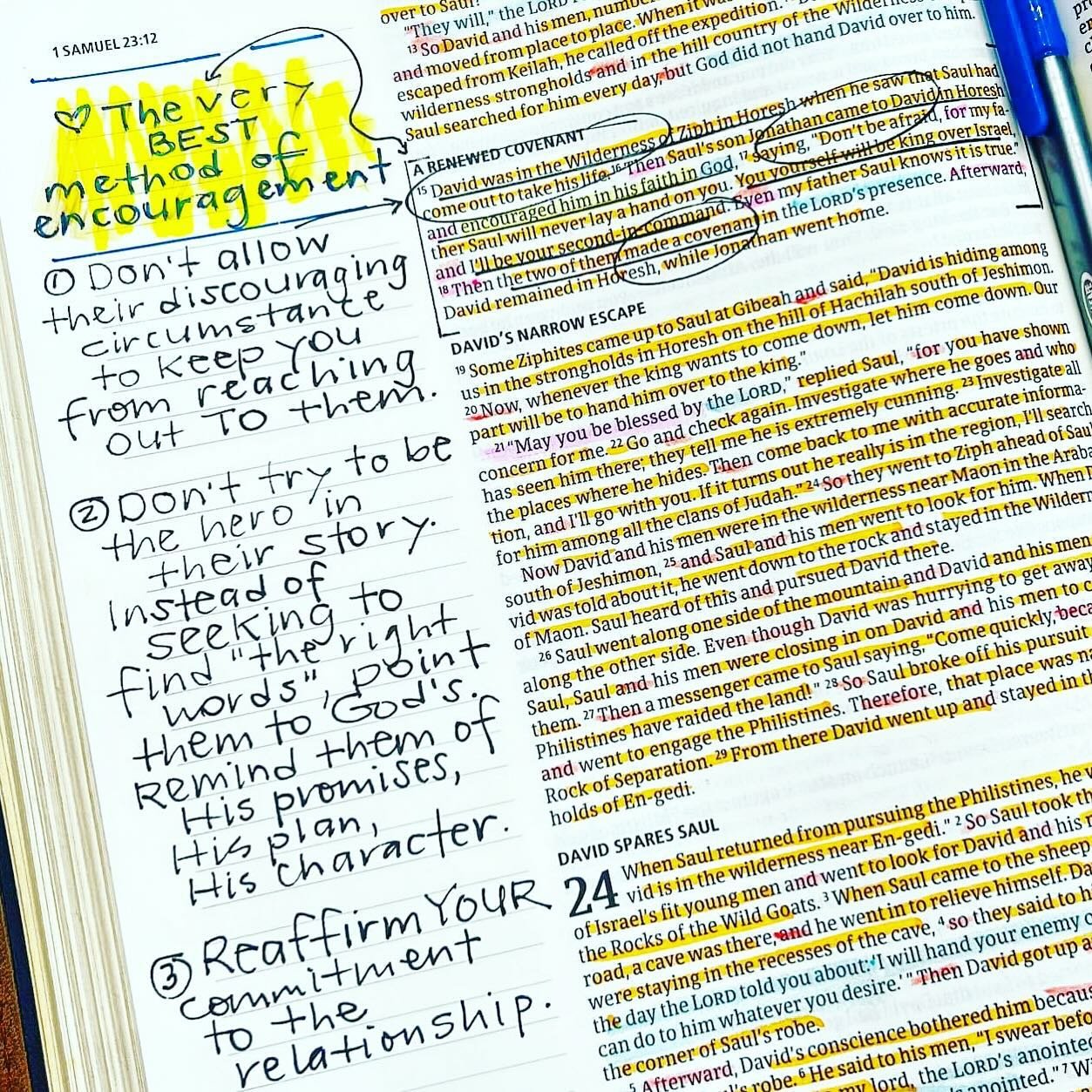 Do you know someone who is going through a great difficulty and you wish you could encourage them well?

Look at what we can learn from Jonathan&rsquo;s friendship with David.

The biggest takeaway for me here? Look at verse 16 in 1 Samuel 23. &ldquo