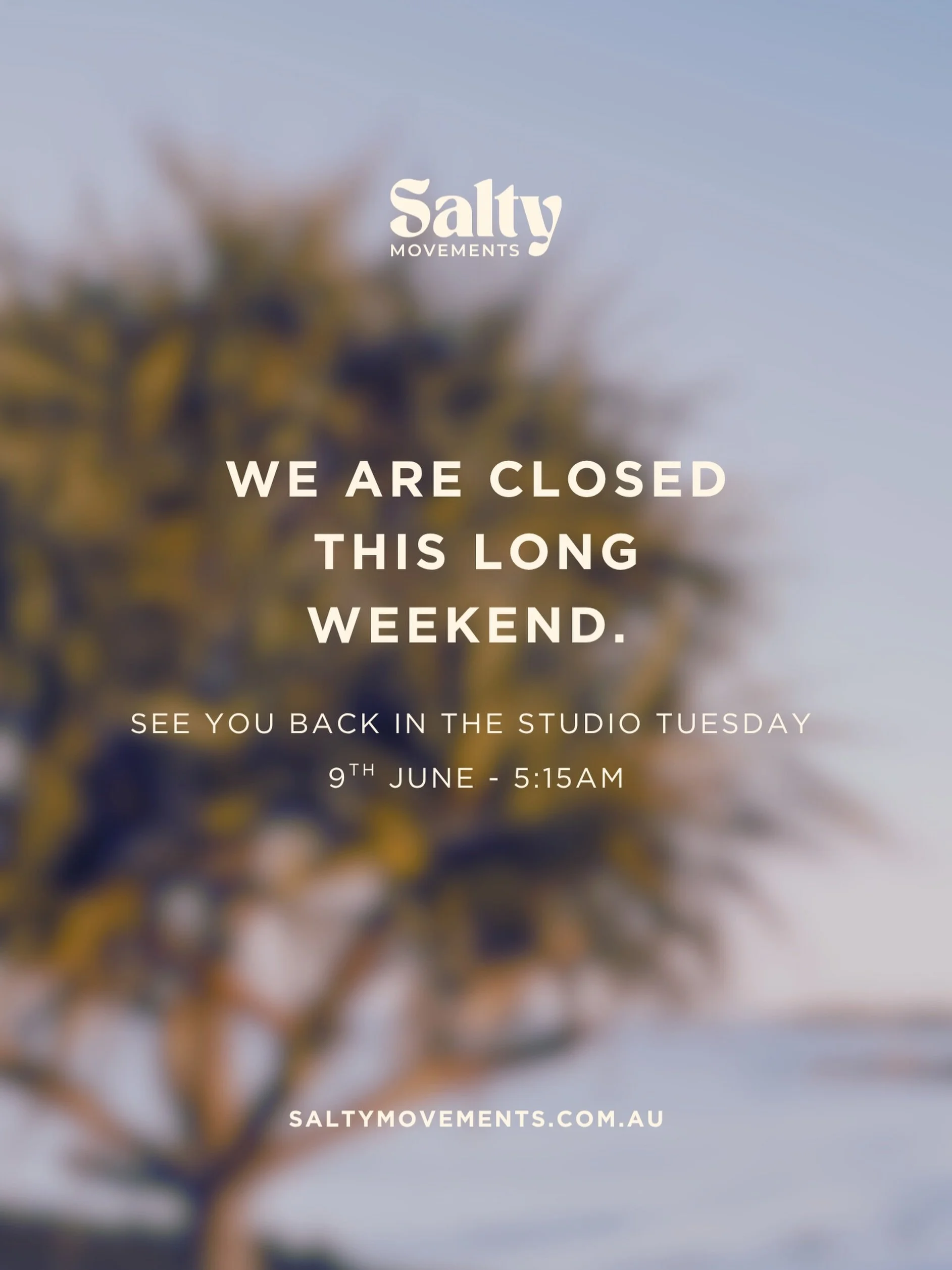 We are closed over the long weekend 🤎
We&rsquo;ll be back in the studio on Tuesday from 5:15am.

Tuesday will also be Coach Tash&rsquo;s final day in the studio, so make sure you book your classes as they&rsquo;re sure to fill fast. We&rsquo;d love 