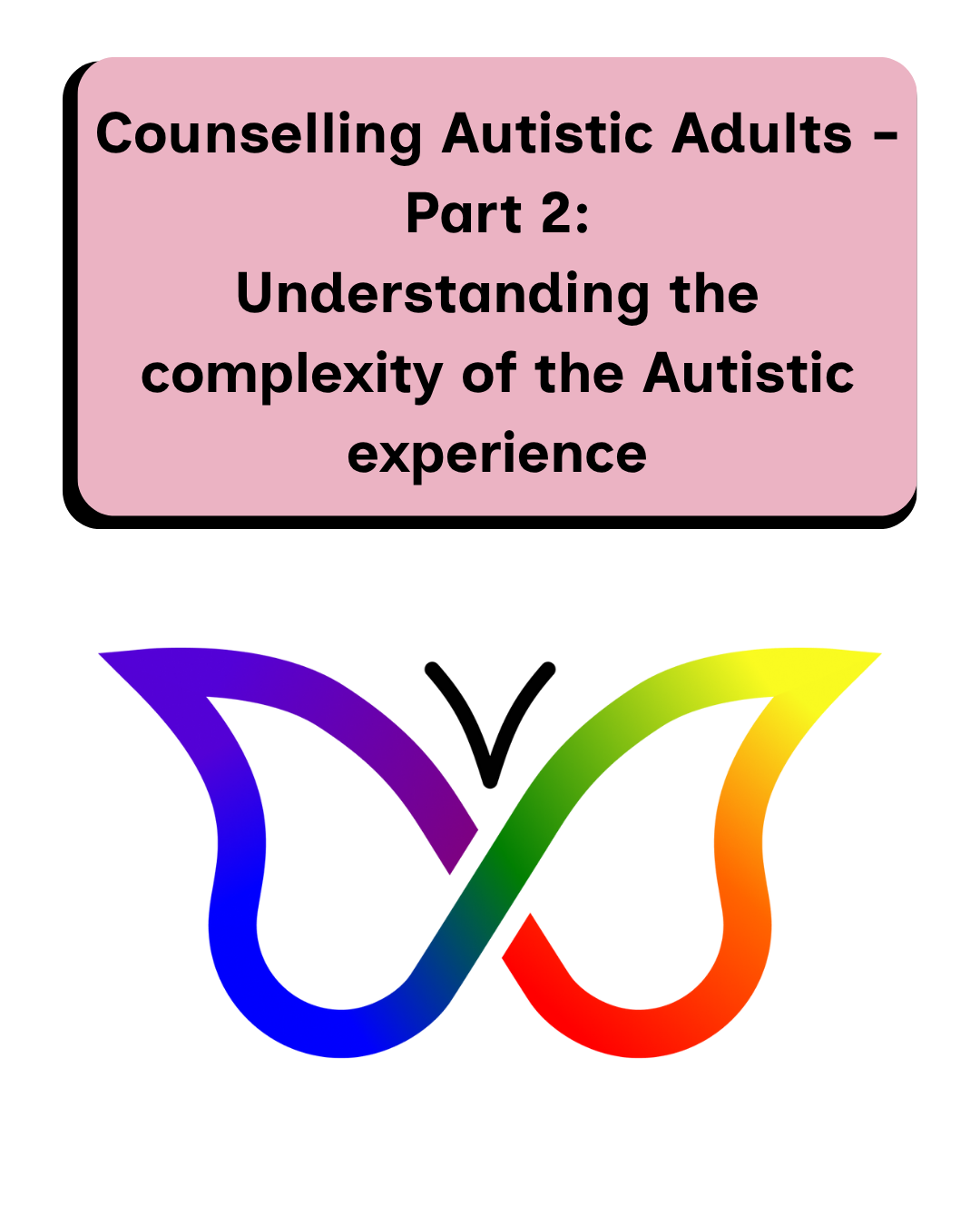 Presentation slide titled 'Counselling Autistic Adults - Part 2: Understanding the complexity of the Autistic experience' with a colorful abstract graphic at the bottom.