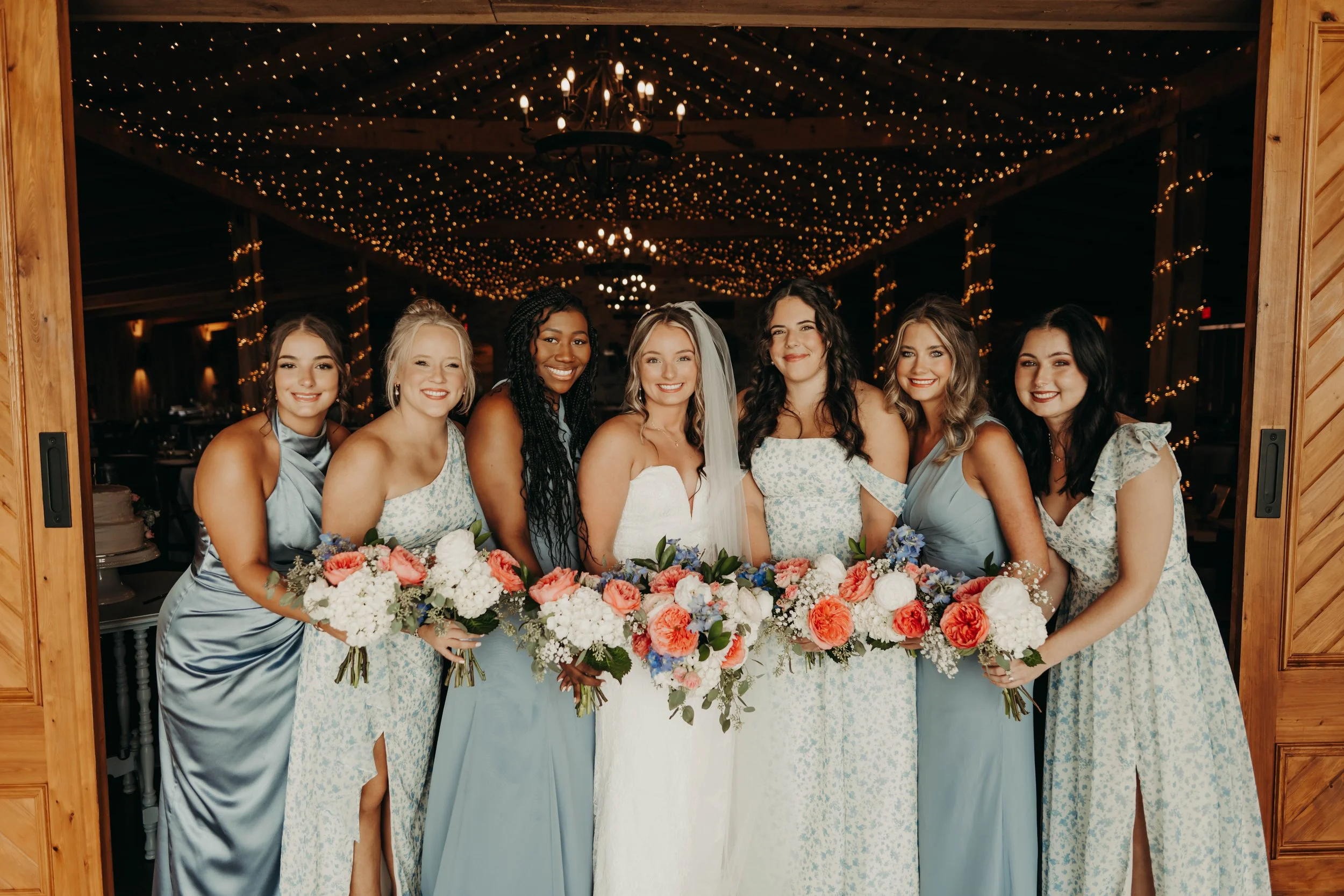 Bride + Bridesmaids at Sunset Farms 