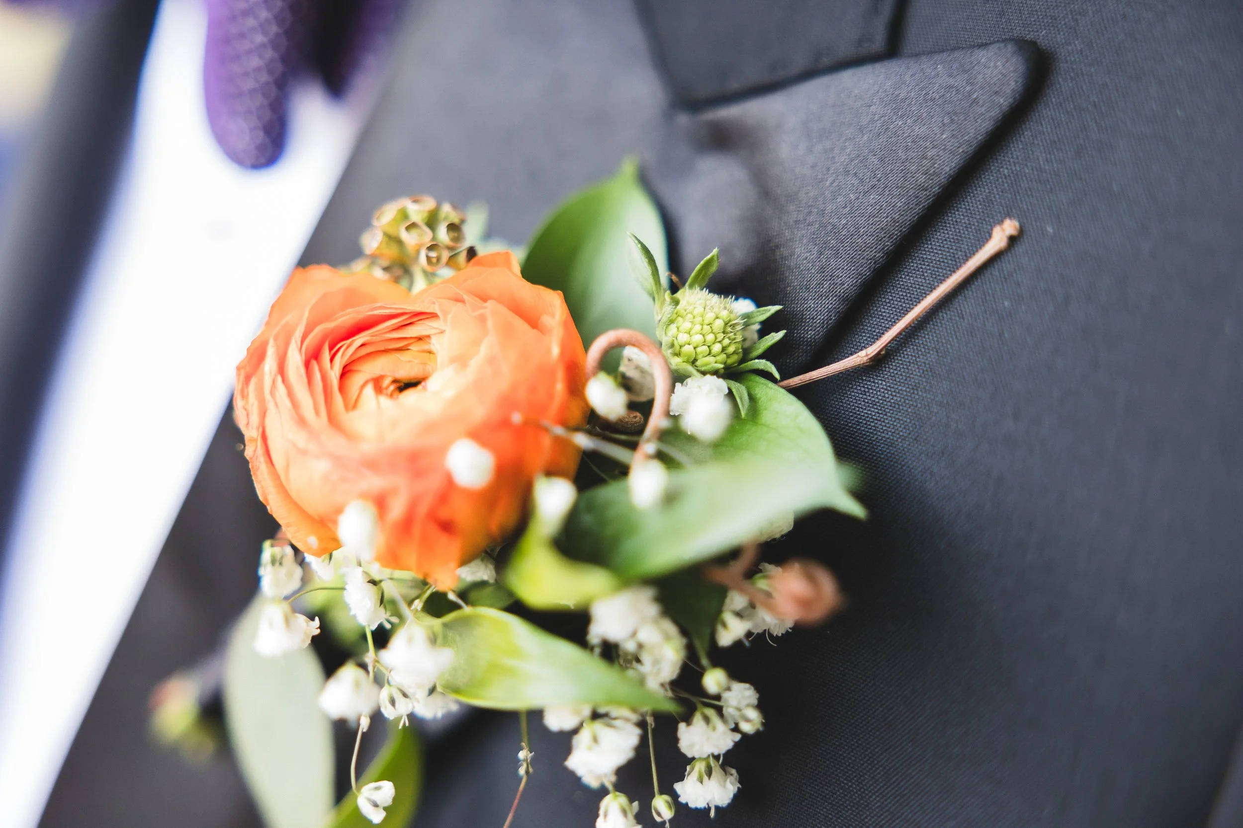 Pin-on boutonniere using grandfather's muscadine vine 