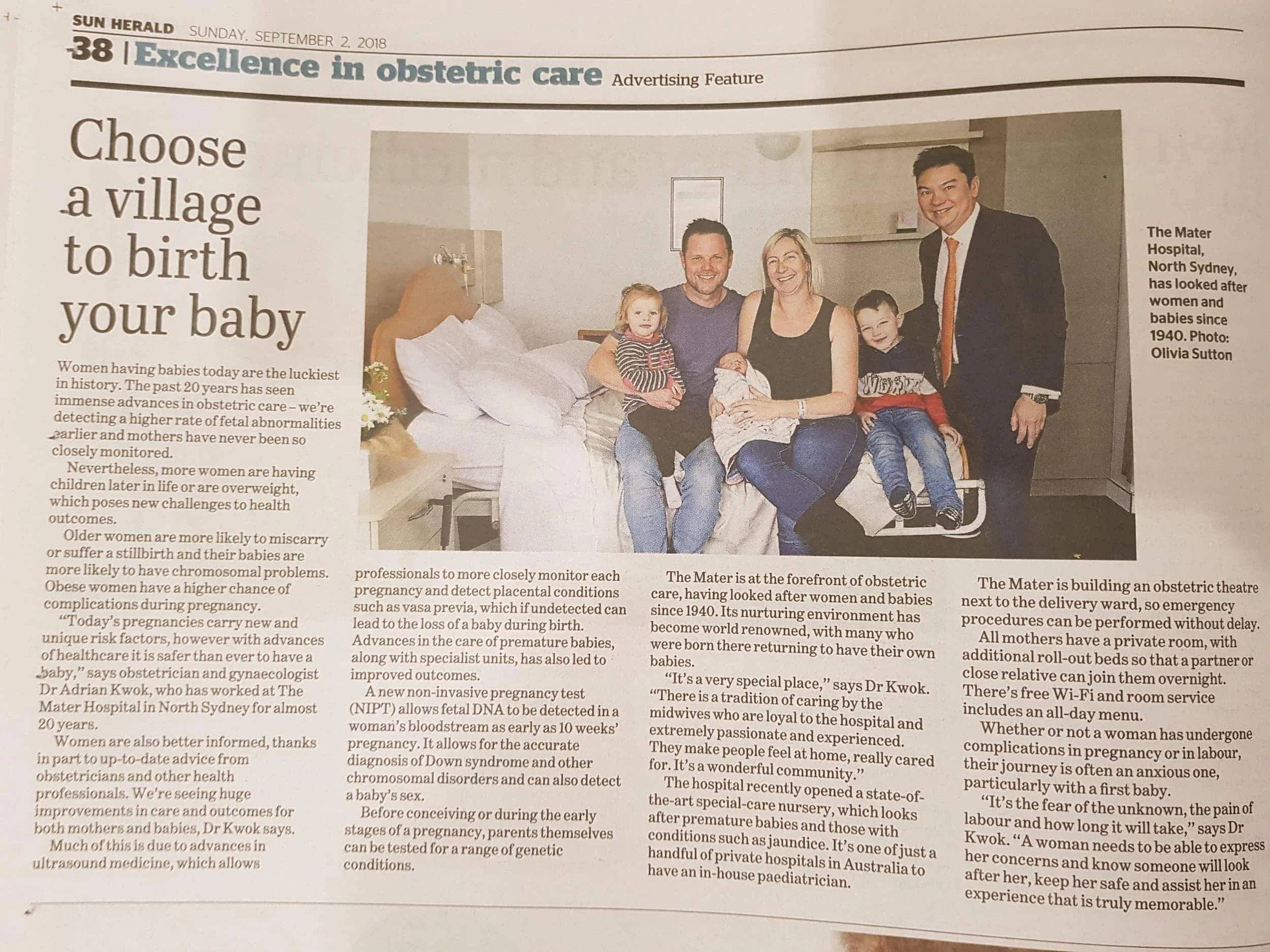 Sun Herald article featuring Sydney based Dr Adrian Kwok at the Mater Hospital, North Sydney