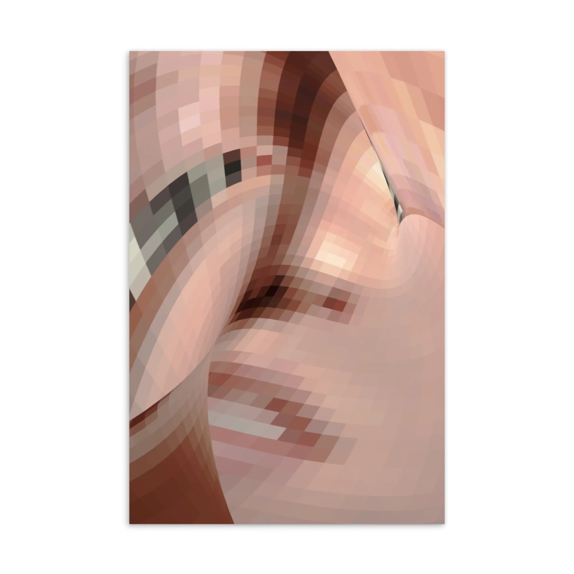 Pixelated abstract image with swirling shades of pink, beige, brown, and black.