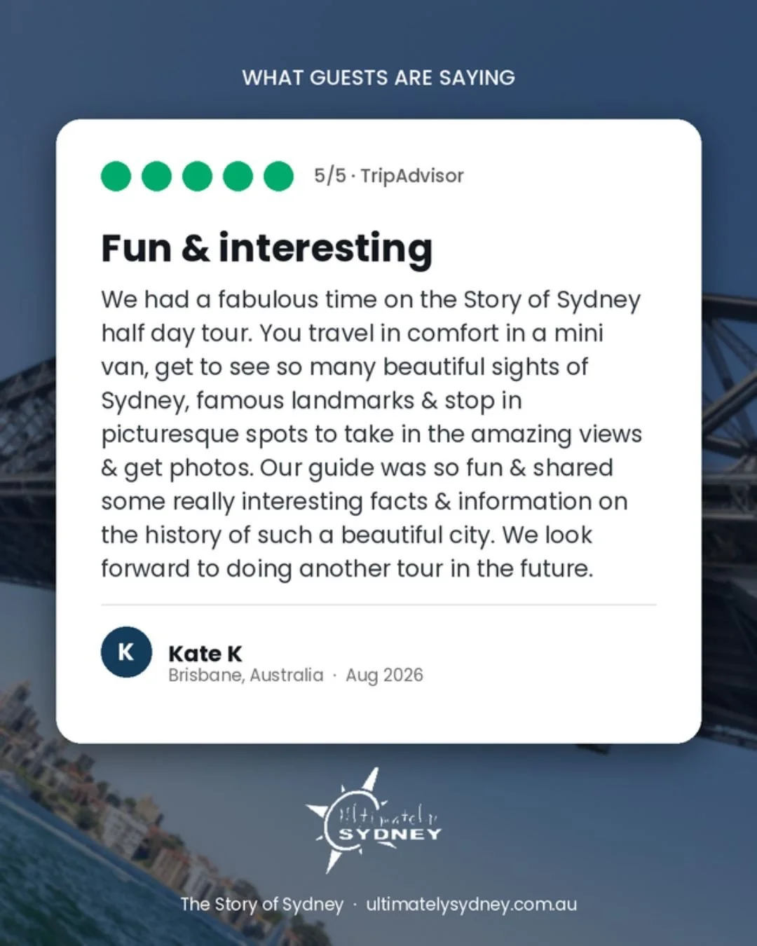 We didn't write this. A guest did. ⭐ #TripAdvisor #SydneyTours #SydneyTravel #UltimatelySydney