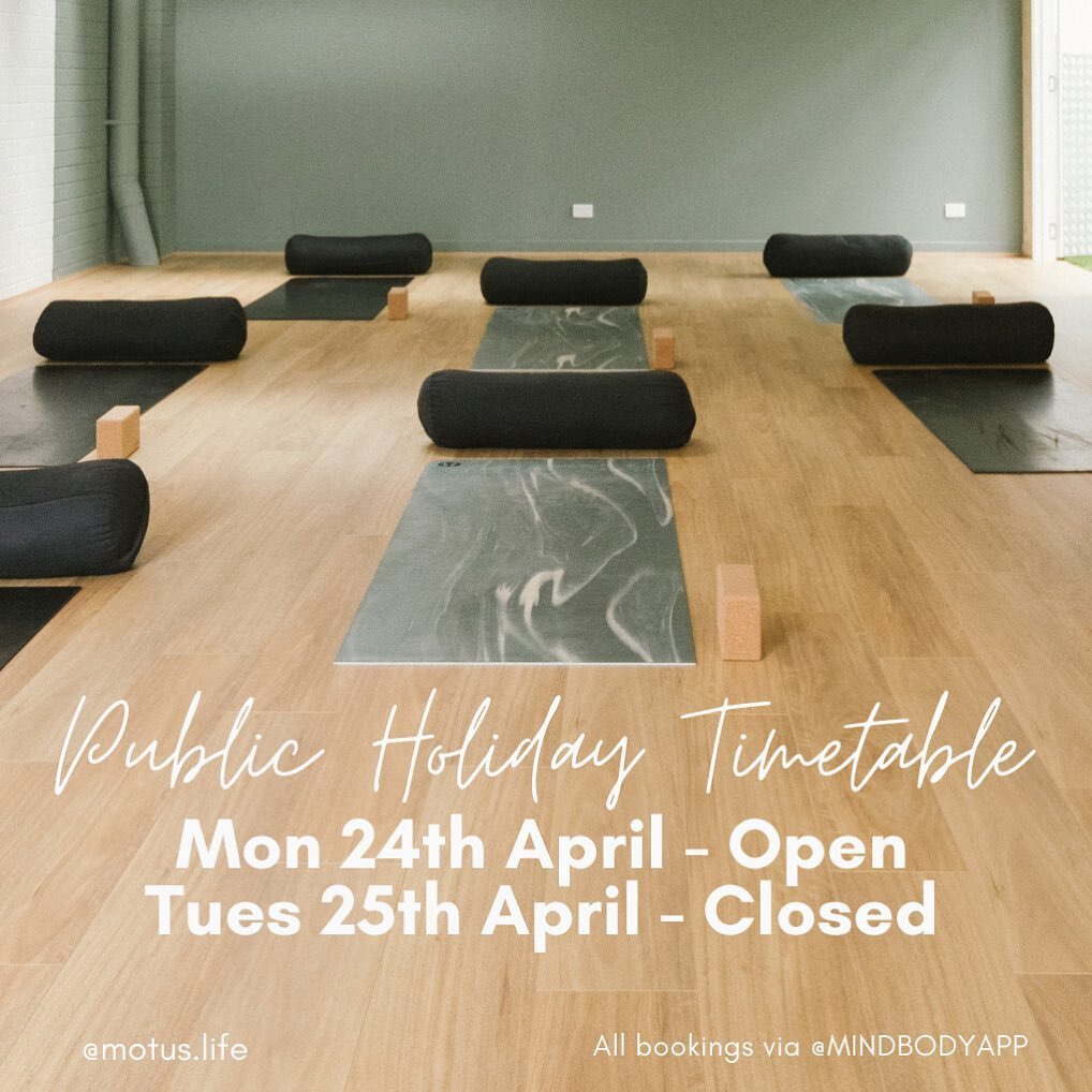 PUBLIC HOLIDAY TIMETABLE 🗓️

Quick update for all our members, we will be open as usual this coming Monday 24th April and closed Tuesday 25th April! 

All bookings via @mindbodyapp 📲

.
.
.

#motuslife #kensington #kensingtoncommunity #melbournegym