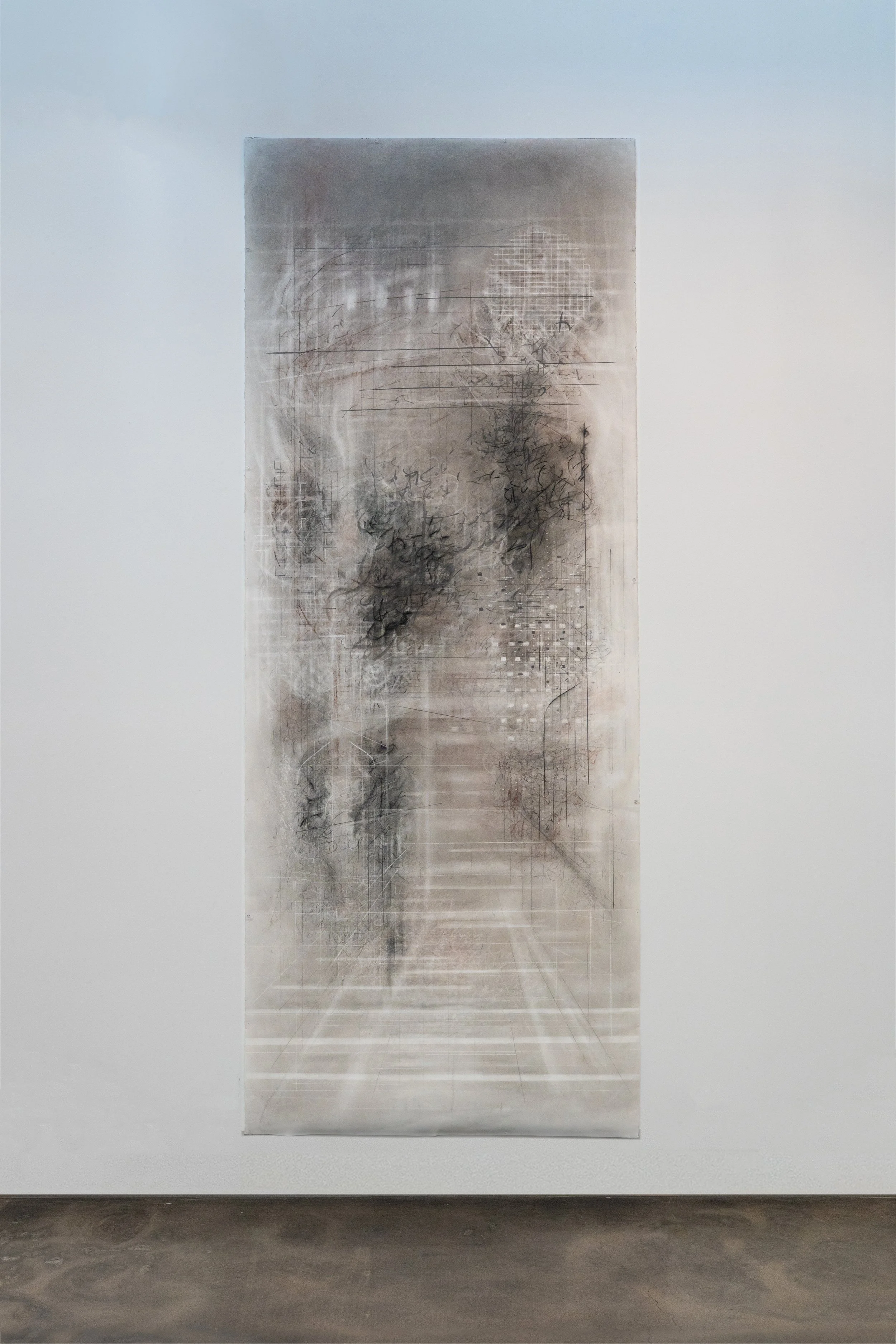 Contemporary abstract drawing / works on paper in charcoal, chalk, ink, conte, graphite on BFK Rives by Houston based artist Sajeela Siddiq