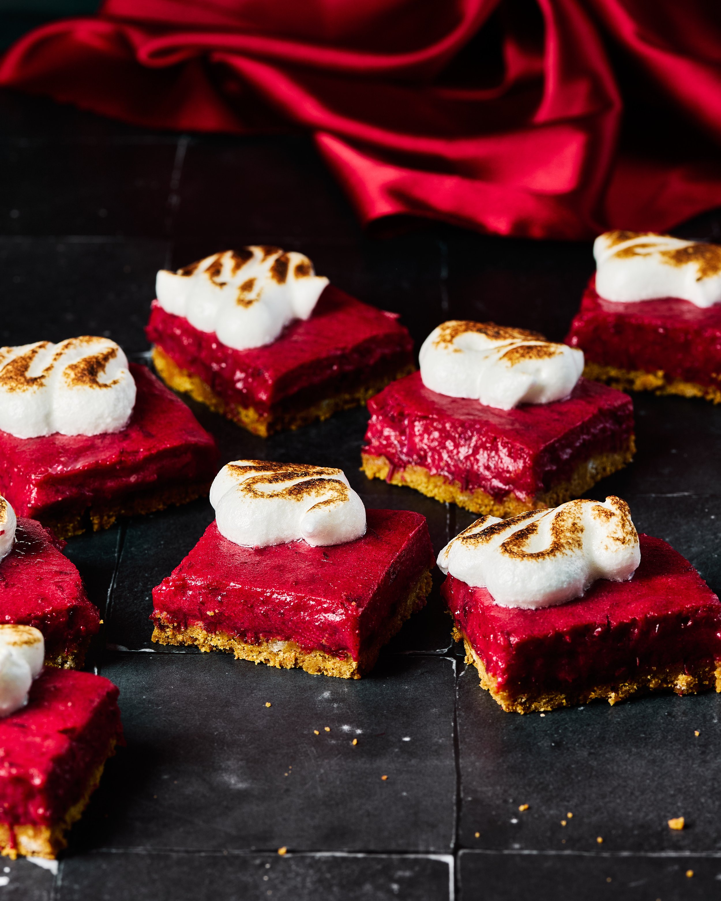 Cranberry curd dessert bars photographed for a holiday lookbook by Ashleigh Scott Creative with styling by Christina Frantzis
