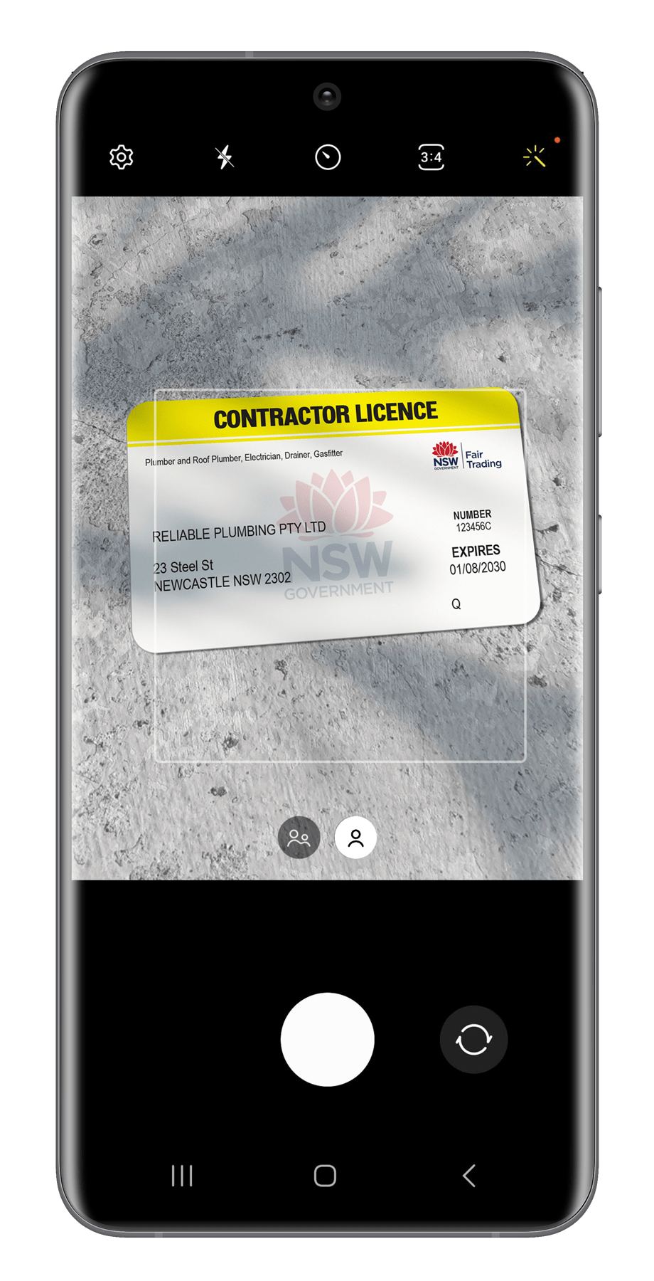 Photographic proof of a plumbing license.