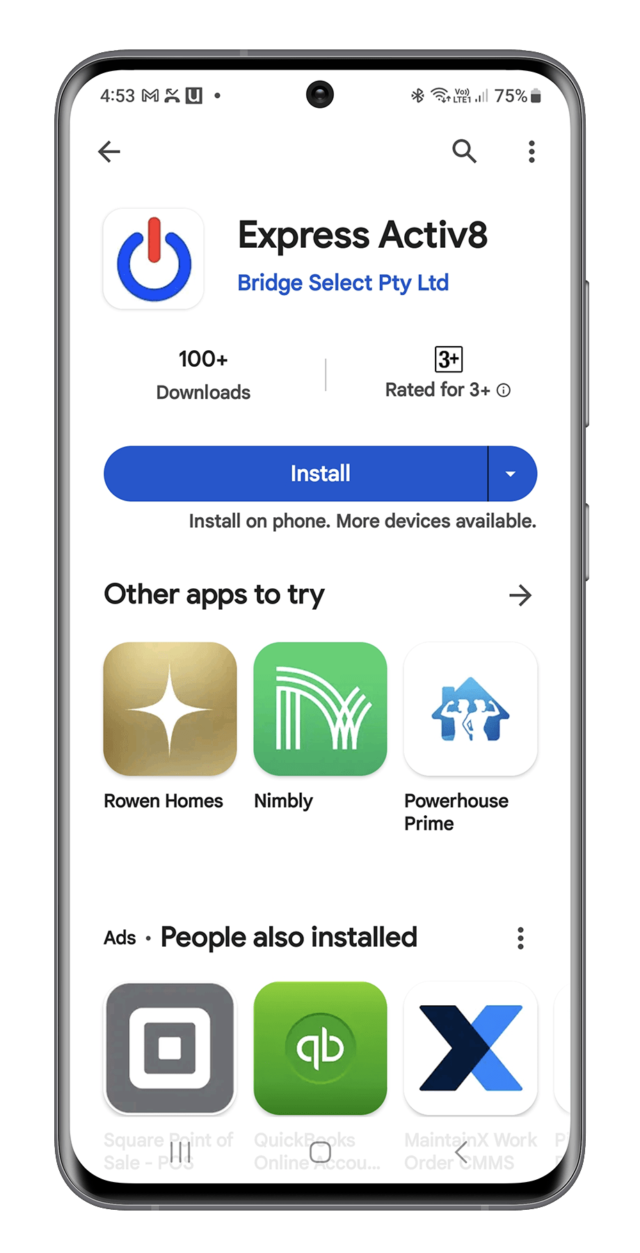 Google Play Store page for the app Express Activ8 by Bridge Select Pty Ltd.