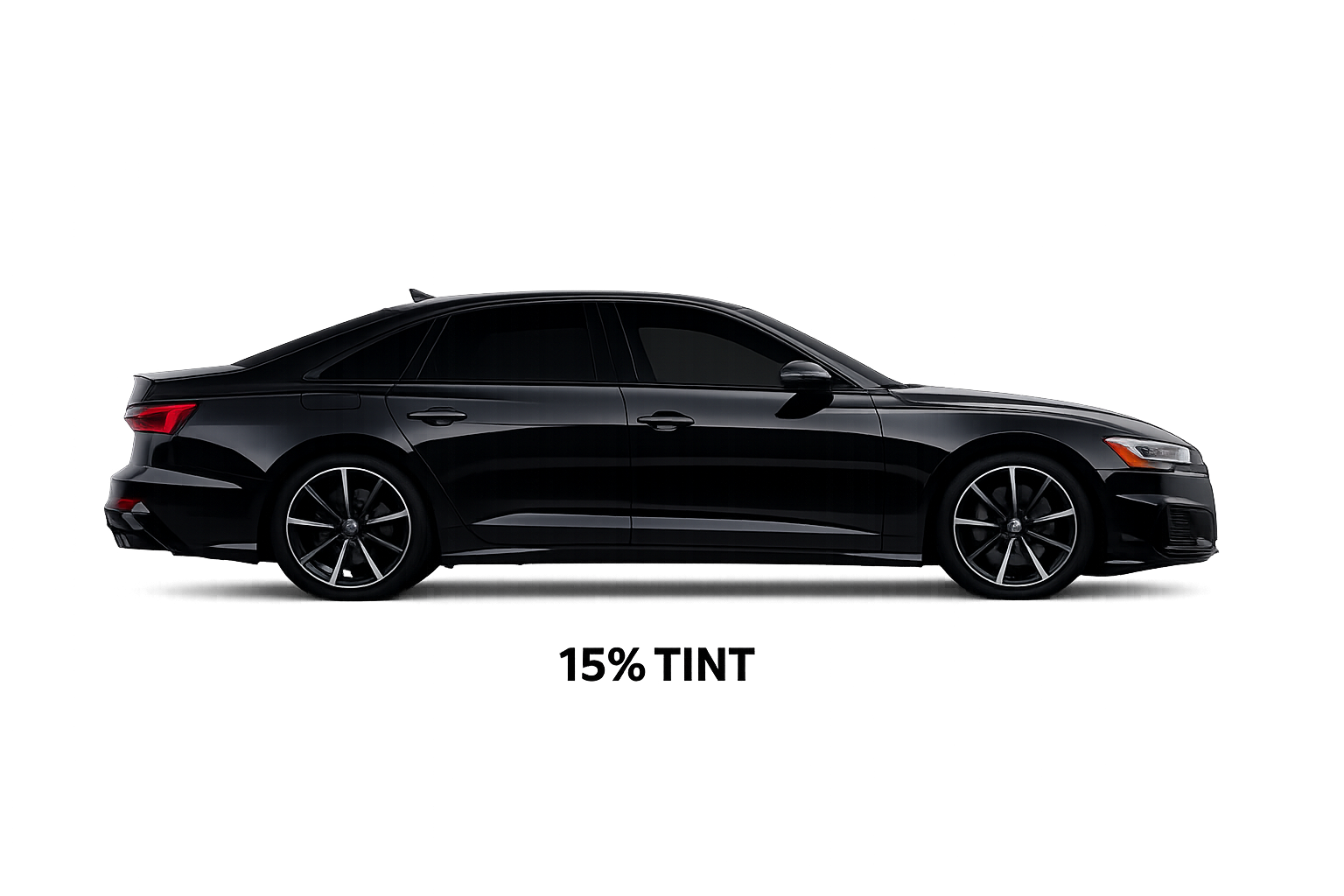 Automotive 15% window tint film applied to side windows for heat rejection and sleek appearance.