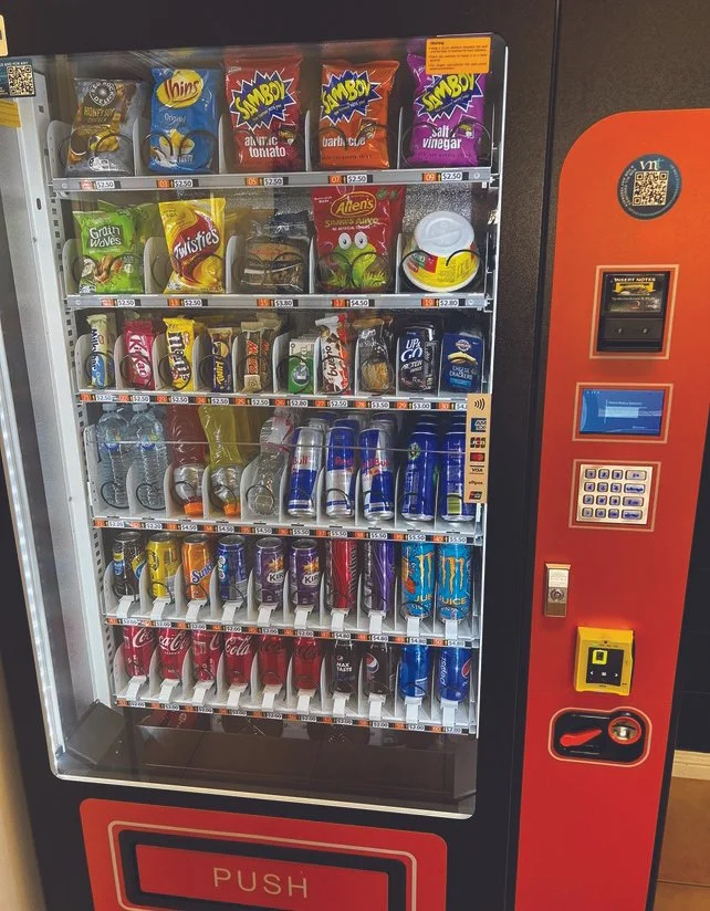 A VMT vending machine fully stocked