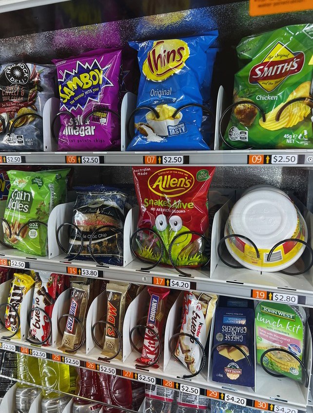 A fully stocked VMT vending machine