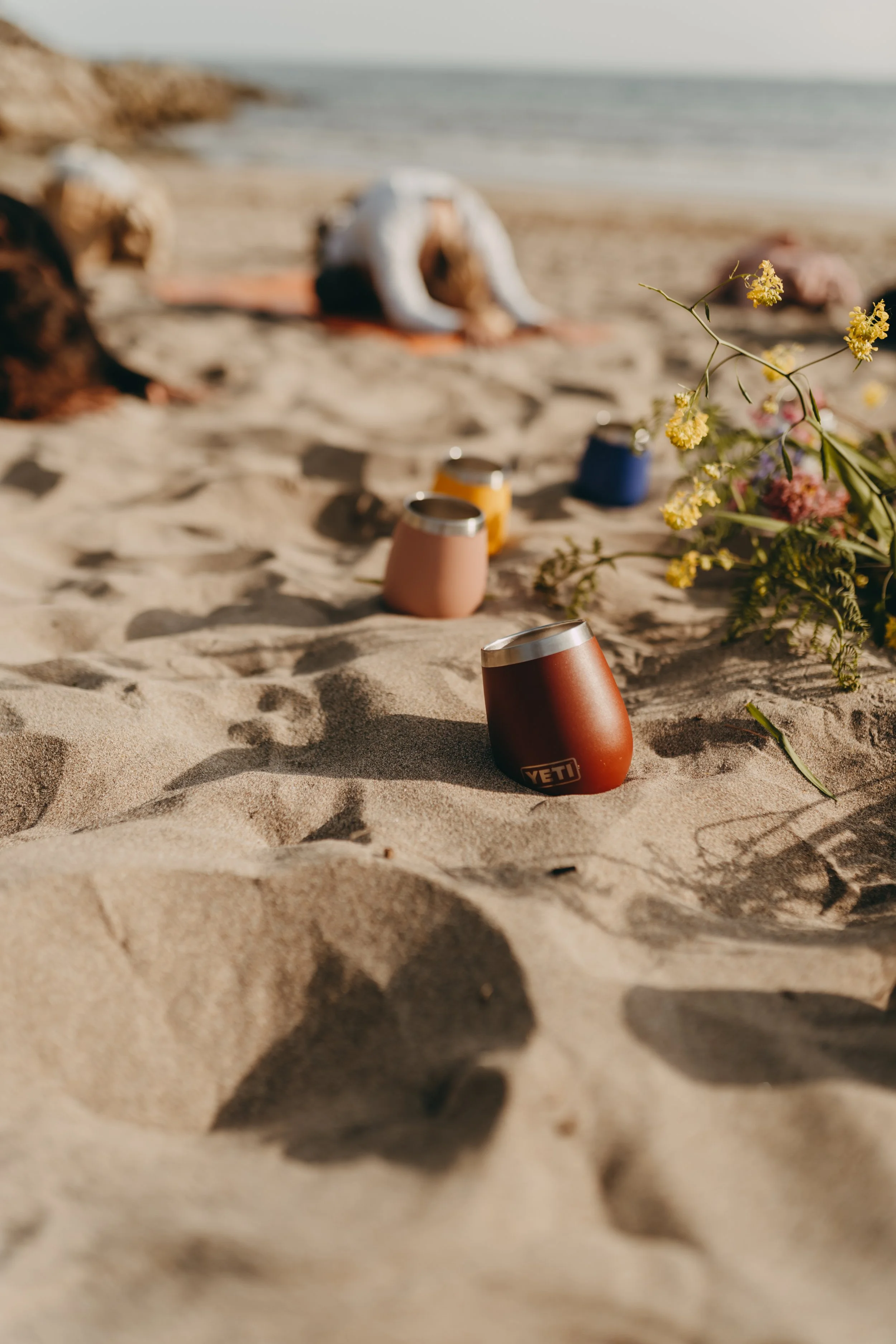 yeti tumblers wine on the beach with