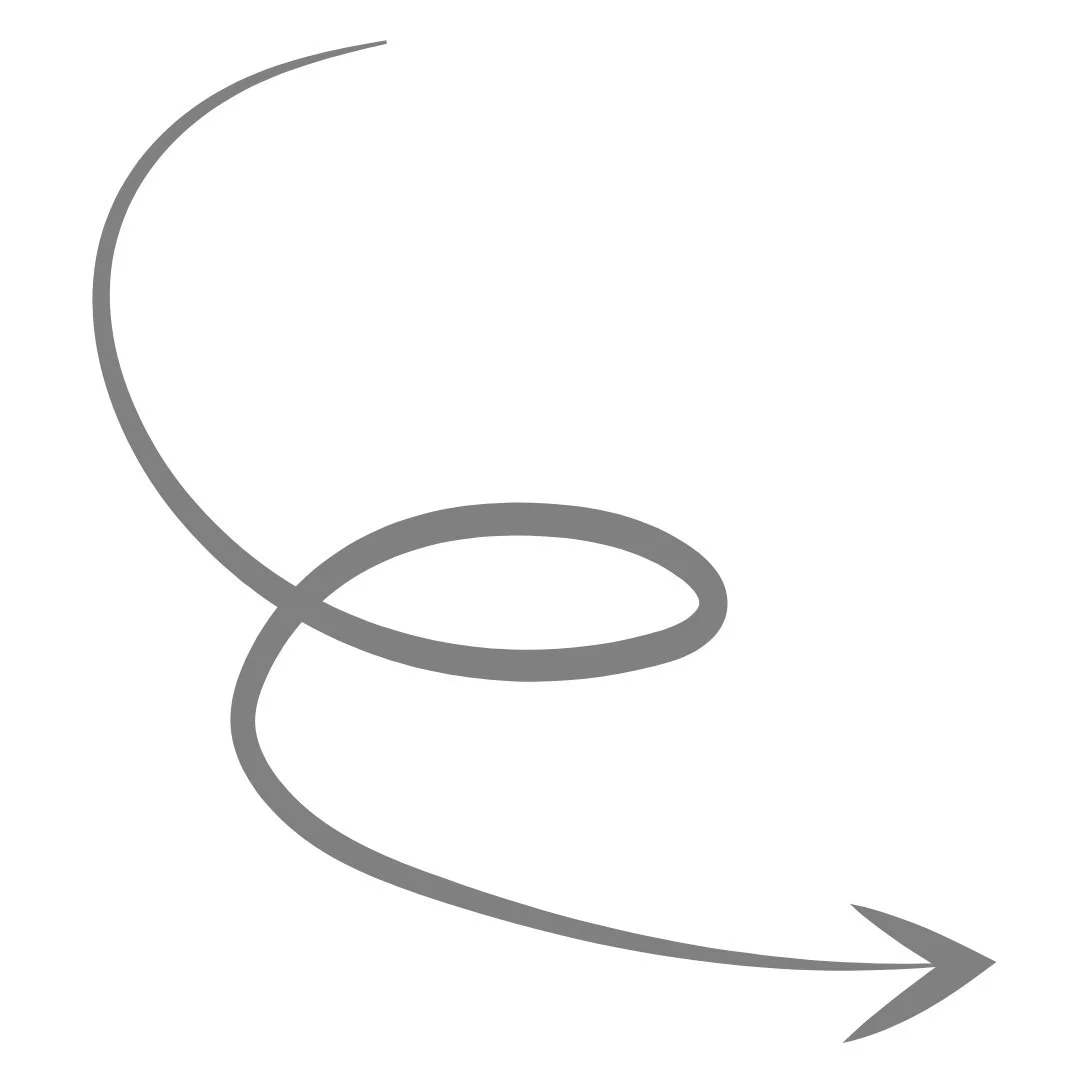 Gray arrow curling downward and to the right on a white background.