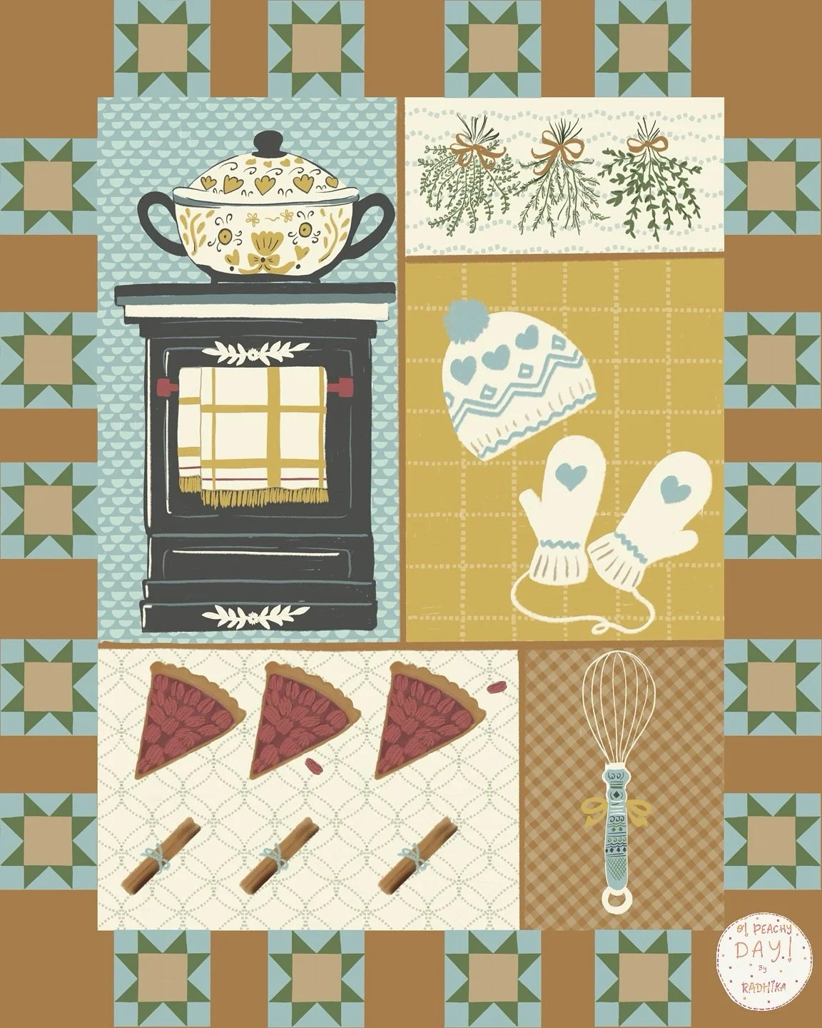 The best thing about being an illustrator? I can quilt without quilting. 🧵 Flea market visits always inspire me&mdash;I see quilts, embroidery, woven pieces and think &lsquo;oh, I could try that!&rsquo; So I did, in my own way. This cozy kitchen ill