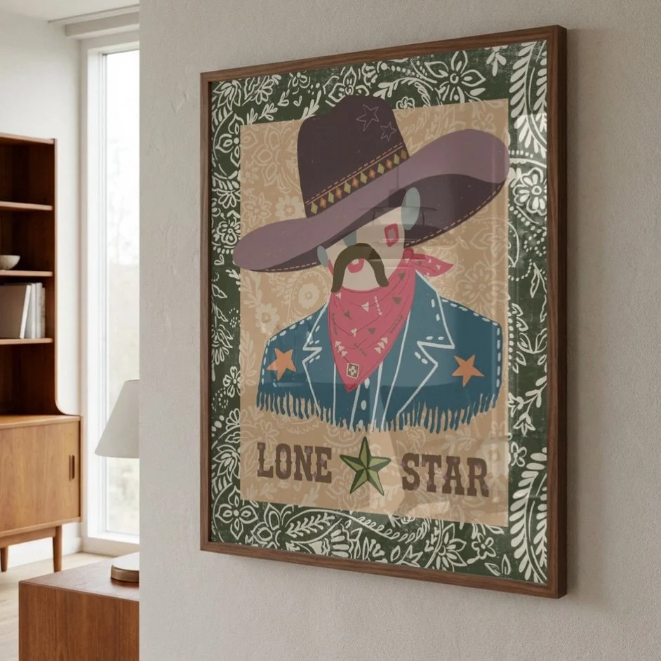 Next up in the Wild West series - Lone Star 🤠
A little grit, a little charm, and a whole lot of Western attitude. This cowboy has been one of my favourite characters to illustrate - all fringe and florals

The full collection is available for licens