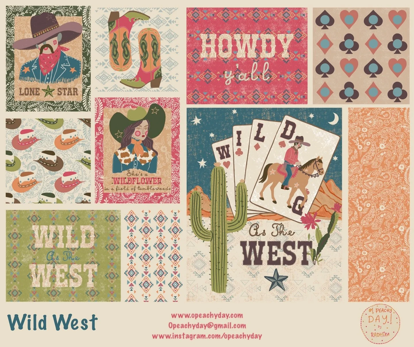 I&rsquo;ve never experienced the Wild West in real life, but it has always fascinated me.
The colours, the folklore, the grit, the quiet poetry of it all.
As I researched for this collection, the palette grew bolder, the patterns became richer and th