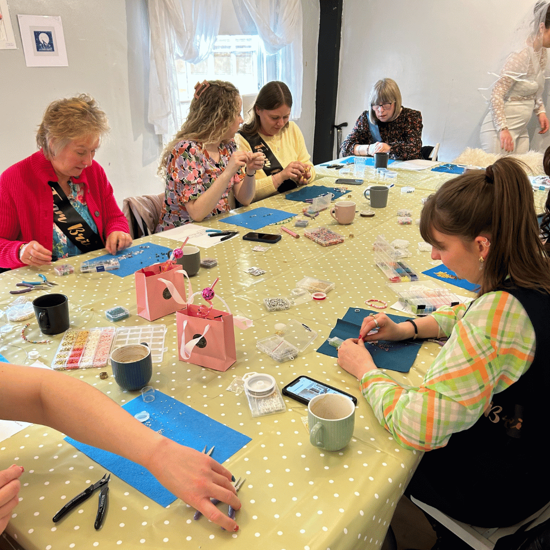 group of women at their jewellery making hen do