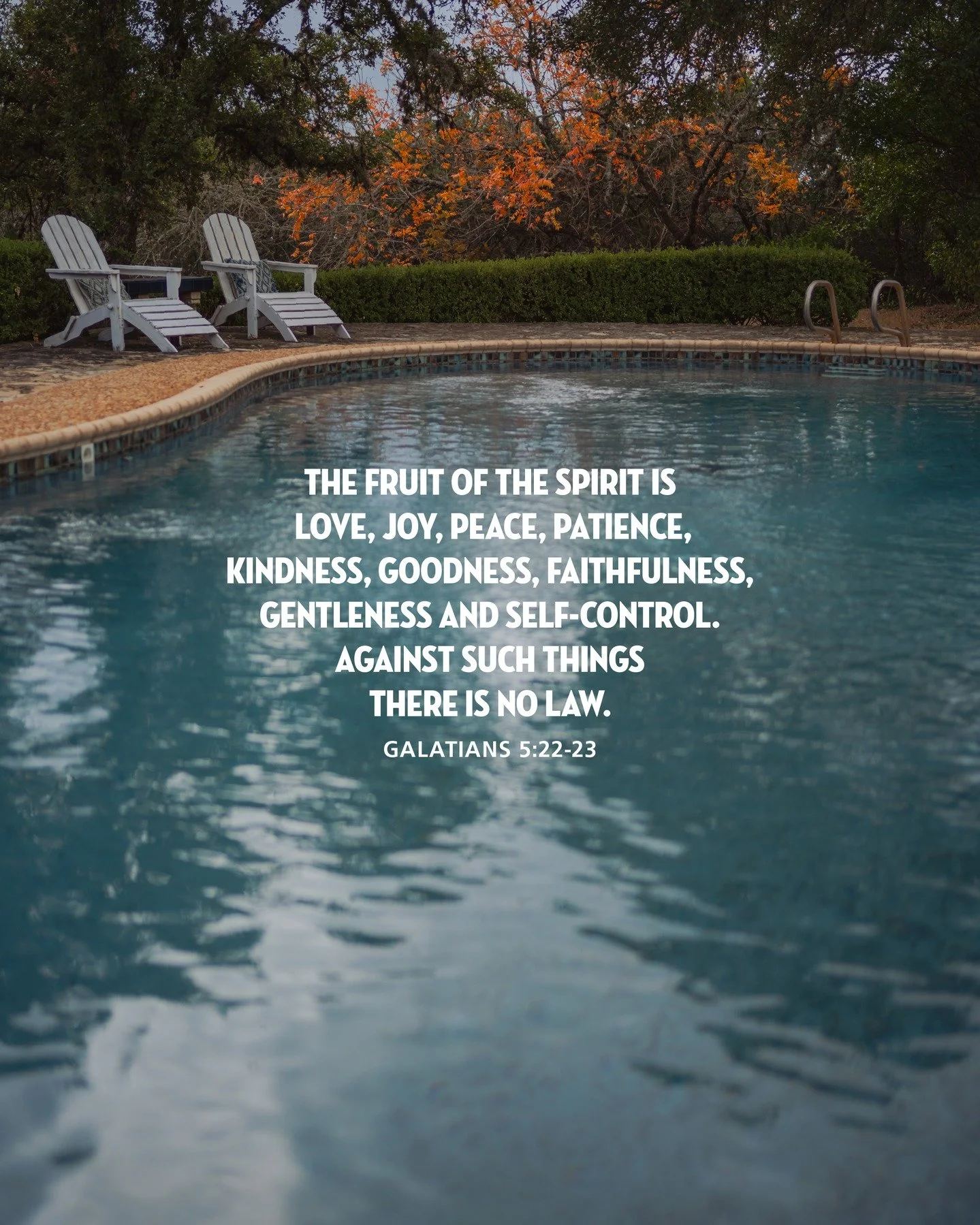 But the fruit of the Spirit is love, joy, peace, patience, kindness, goodness, faithfulness, 23&nbsp;gentleness, self-control; against such things there is no law.
Galatians 5:22-23

&ndash;&ndash;&ndash;&ndash;&ndash;&ndash;&ndash;&ndash;&ndash;&nda