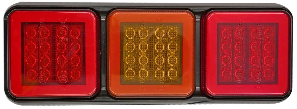 Tri-color LED rear trailer light with red, orange, and red sections.