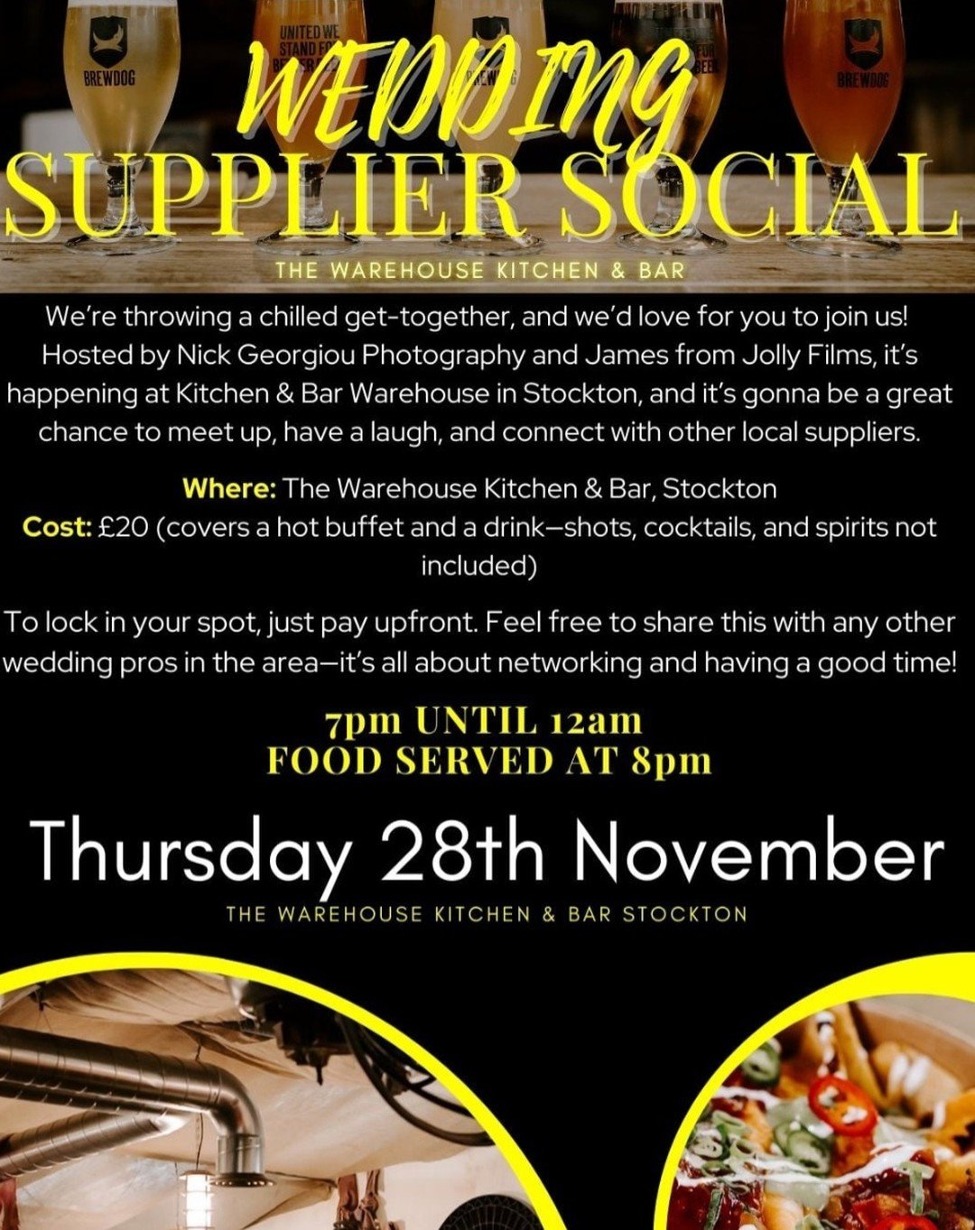 It's just over a month to our wedding supplier social on the 28th November at @thewarehousekitchenandbar 

To those who said they can make it please get tickets by contacting @nickgeorgiouphotography. 

See you all then for a great night! 

James 
@j