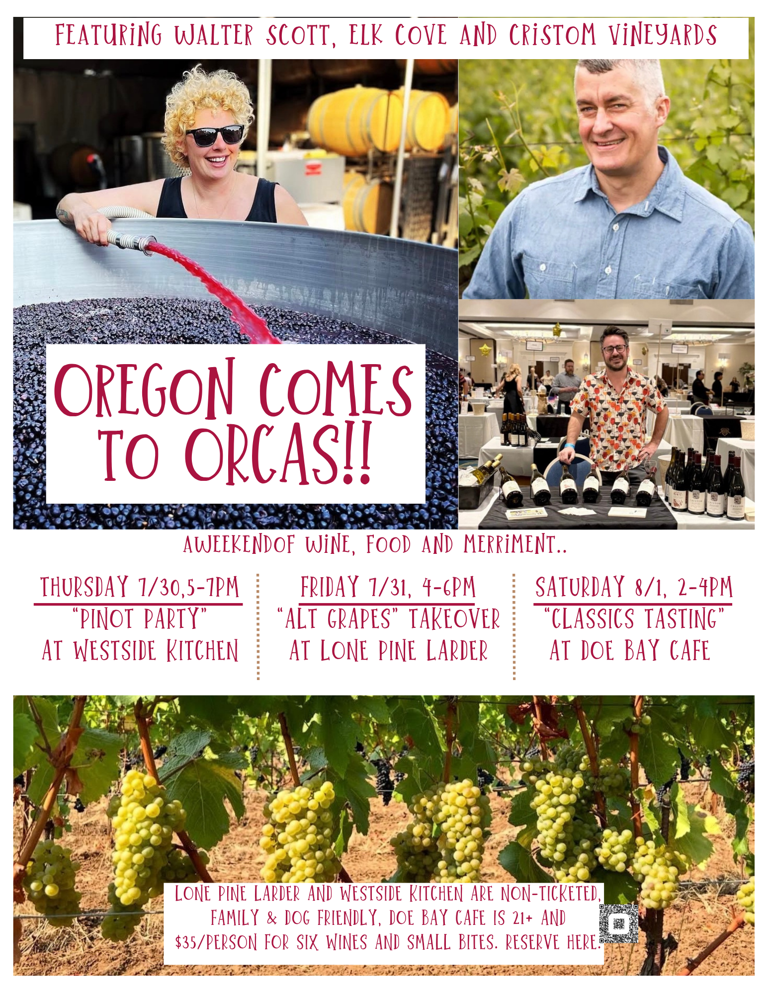 Oregon Comes to Orcas - Pinot Party at Westside Kitchen!