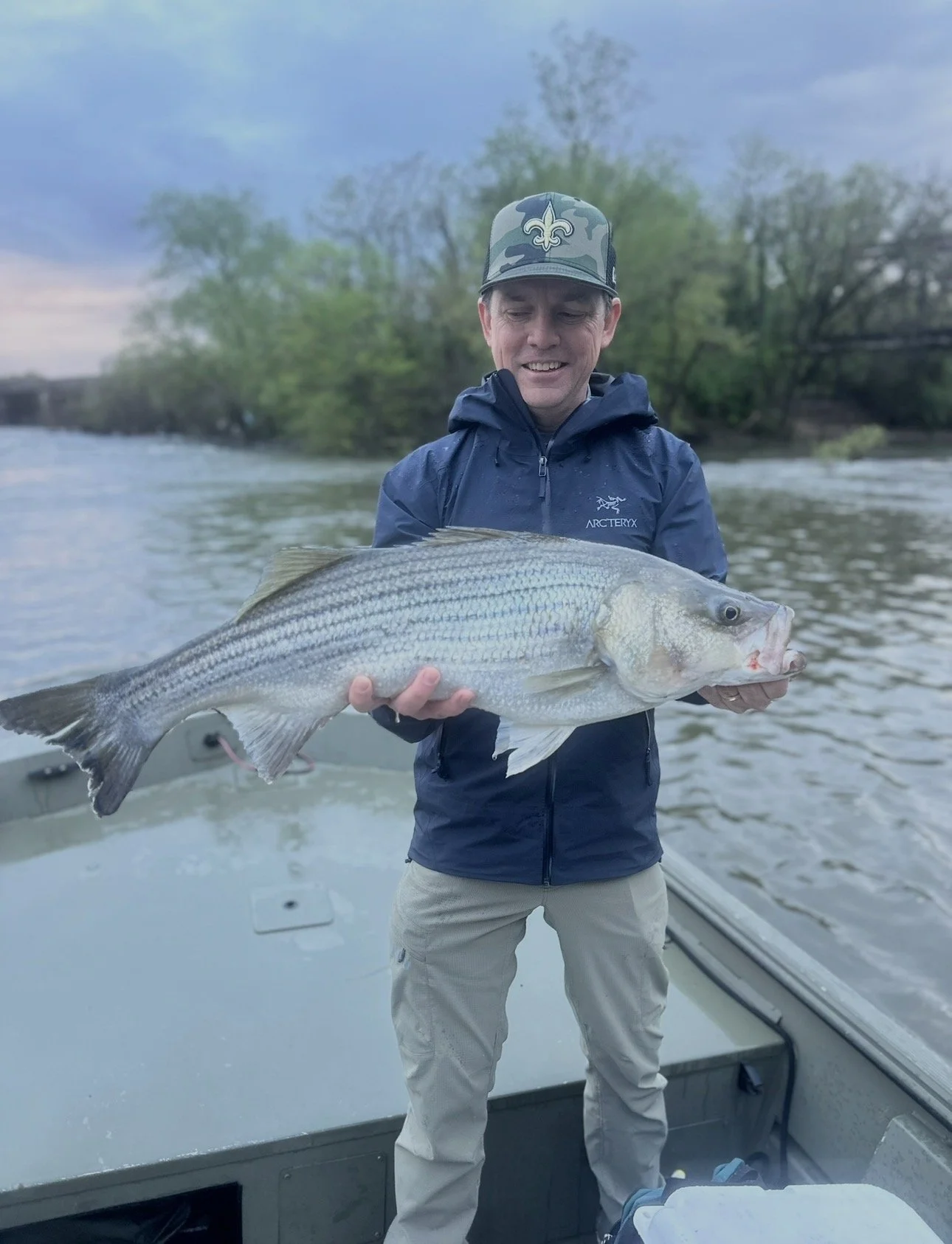Angler holding a striped bass