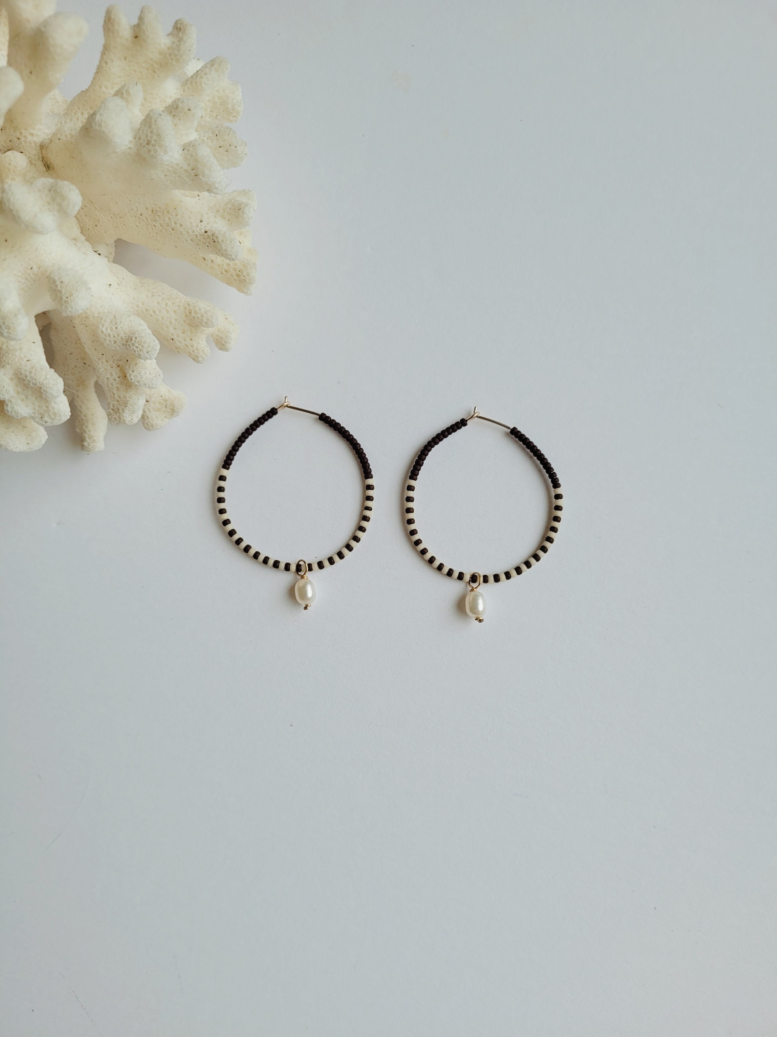Beaded Hoops with Freshwater Pearls
