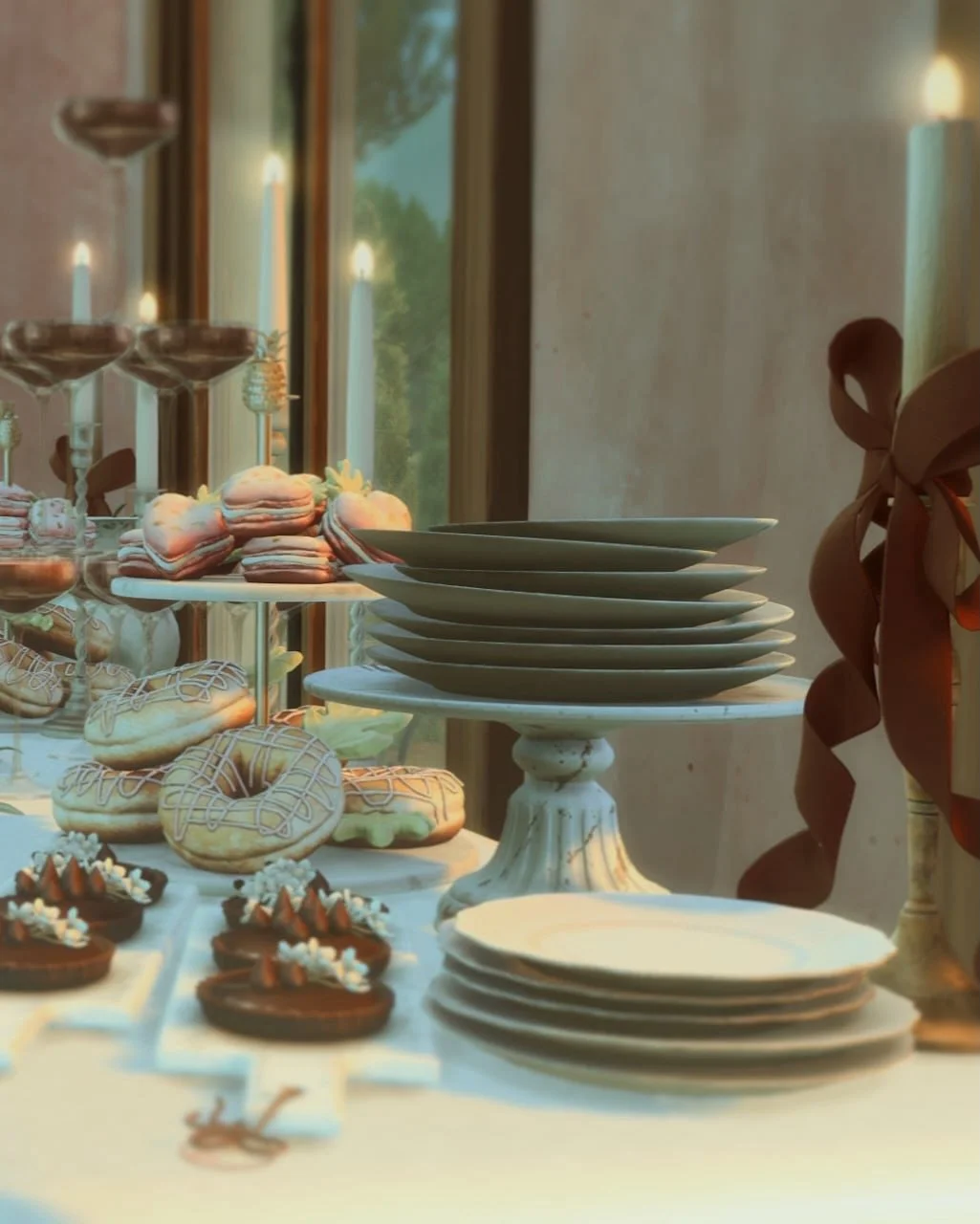 Nothing says party quite like a table filled with food, a sparkling champagne tower, and friends gathering to celebrate. 🍇🍾

The buffet inside Let&rsquo;s Celebrate is a little love letter to vintage holiday feasts &ndash; complete with custom CC b