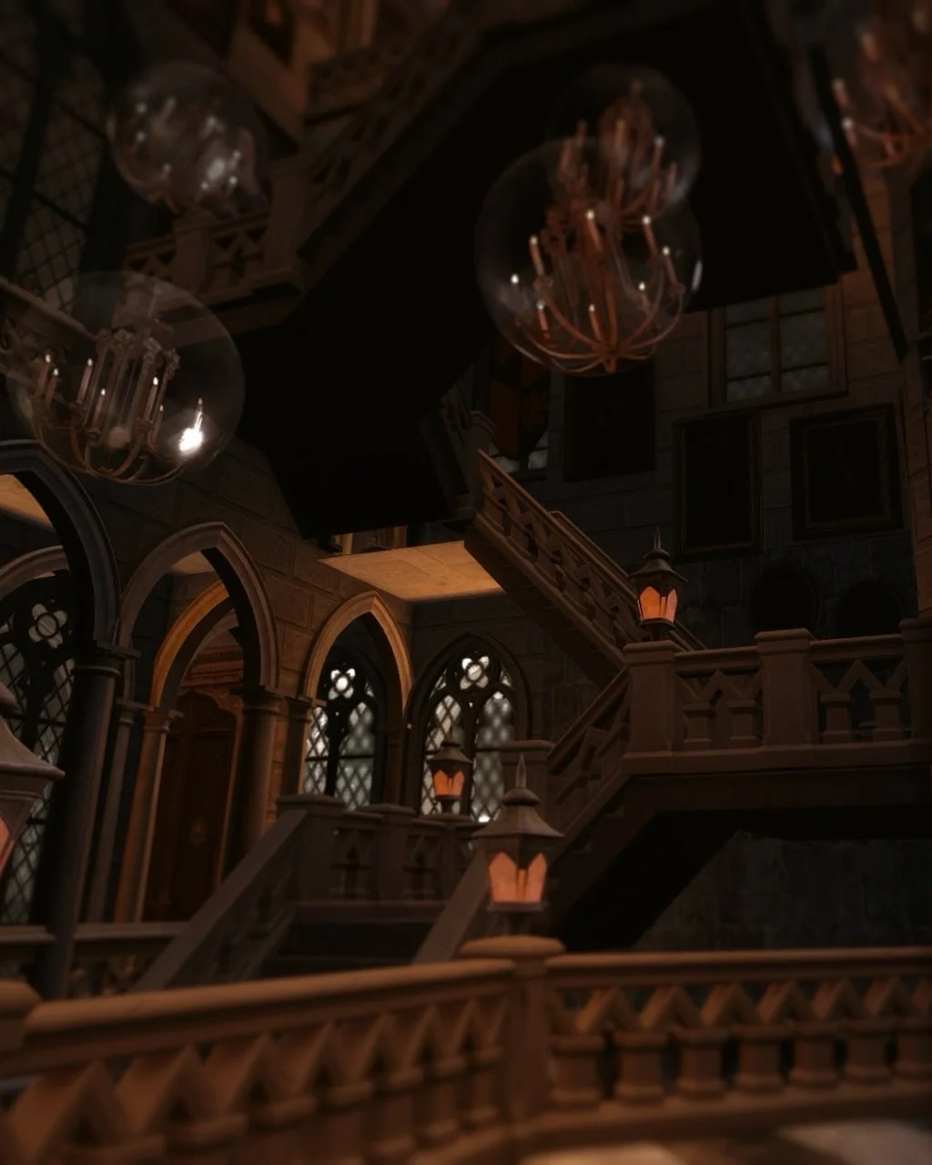Spiraling upwards, Ashmoore&rsquo;s staircases feel alive &ndash; with chandeliers floating in shimmering bubbles, drifting between floors like stars caught in motion. Every step feels like walking deeper into a dream. ✨🪄

#sims4 #sims4cc #sims4buil