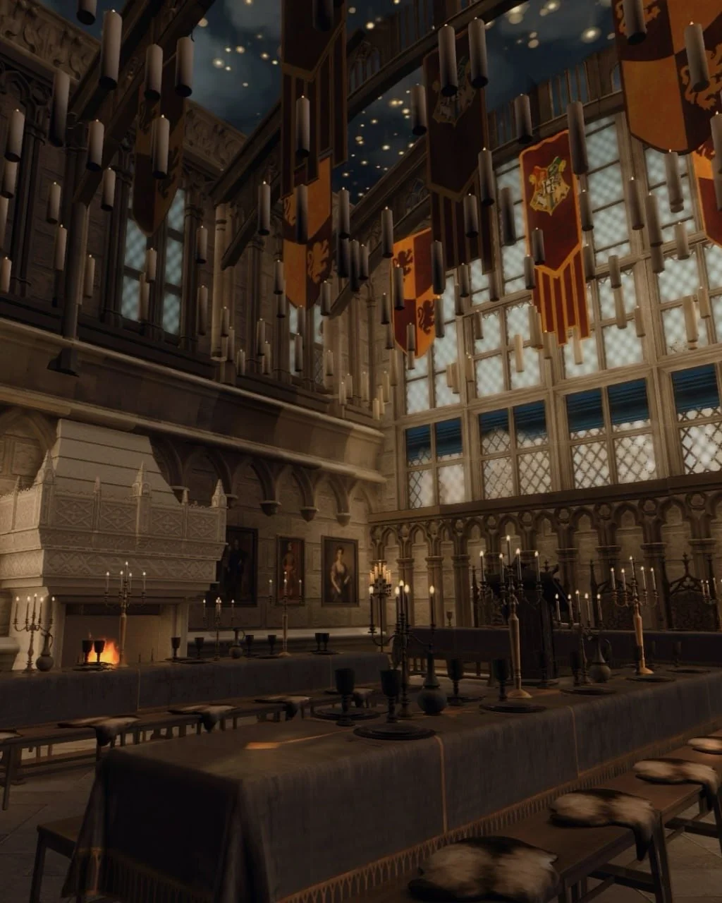 A feast for the senses: long tables stretching beneath enchanted lights, endless dishes filling every plate, and the hum of voices echoing through the grand hall. This is the heart of Ashmoore &ndash; where every meal feels like a celebration. 🍎🍷✨

