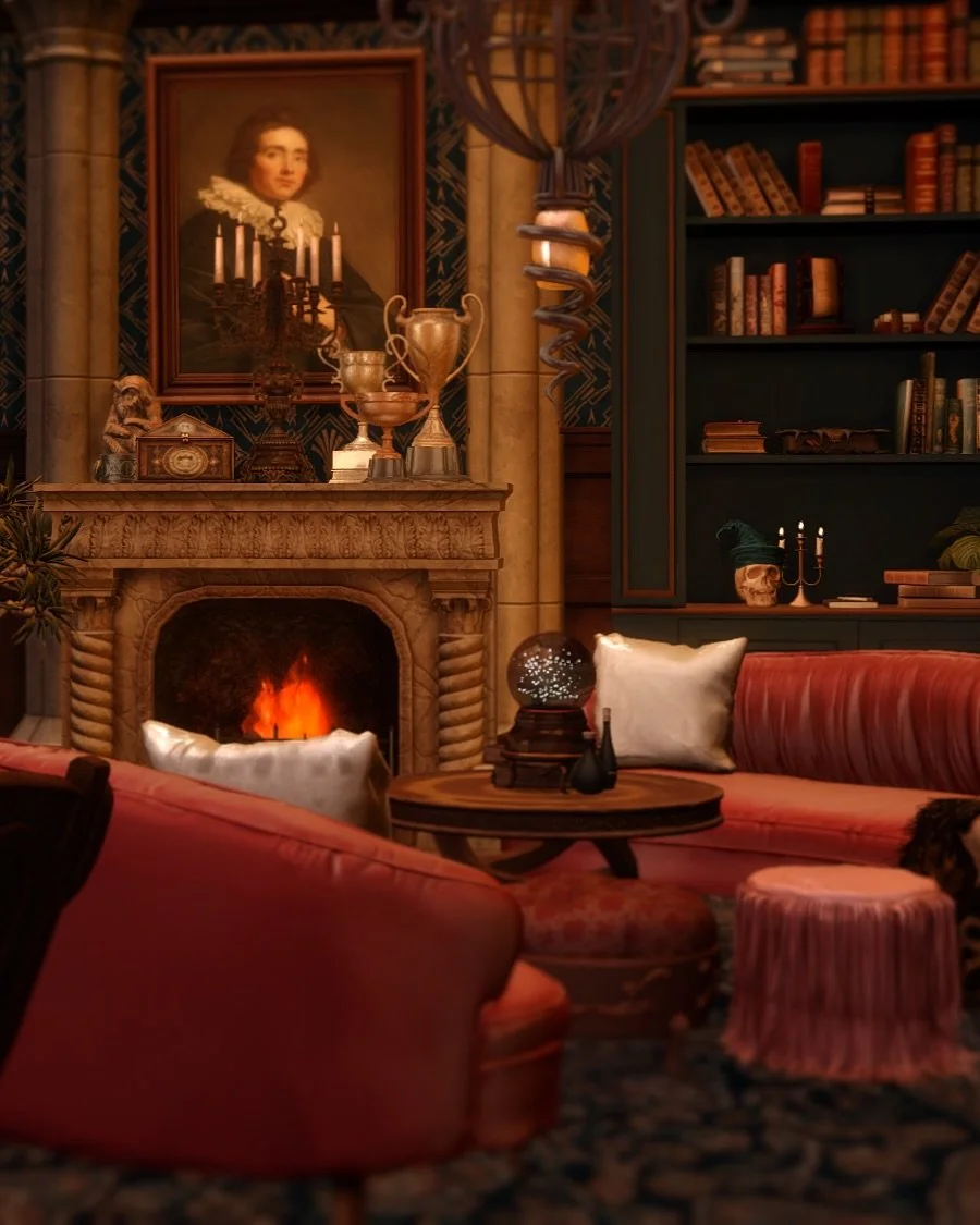 Soft armchairs, a crackling fire, desks cluttered with ink and parchment &ndash; the common room feels like a second home. Here, stories are told, secrets shared, and even the crystal ball seems to hum with warmth. 🔮🔥

#sims4 #sims4cc #sims4build #