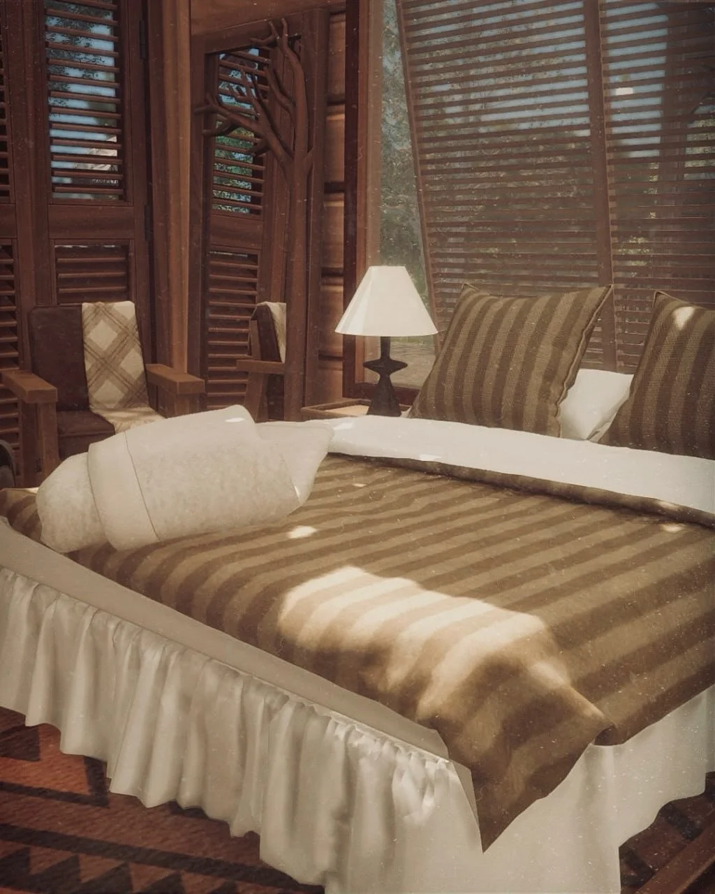Sunlight filters through wooden beams, filling the Everpine Lodges with warmth and calm. ☀️🌿 Cozy beds, soft textures, and a quiet charm that makes every stay feel like a deep breath of fresh air.

#sims4 #sims4build #sims4interior #sims4lot #sims4r