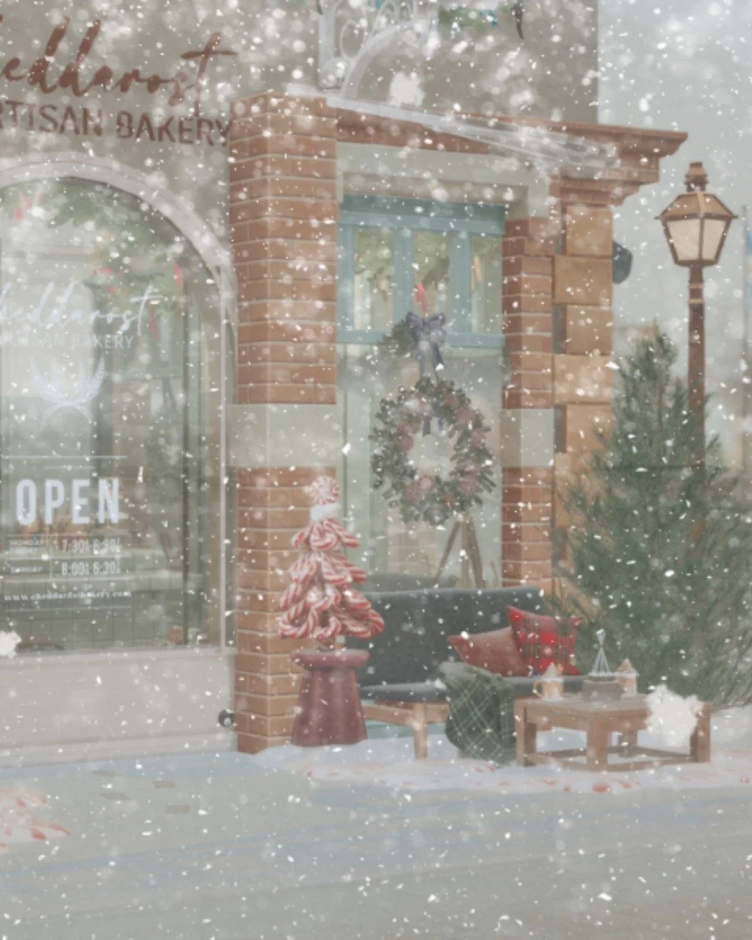 Welcome to Nordlys Street &mdash; a tiny slice of Scandinavian winter magic.
Two houses, two moods, one cozy world: a rustic knitwear shop filled with textures and warmth, and next to it a modern marshmallow caf&eacute; glowing with soft lights and h