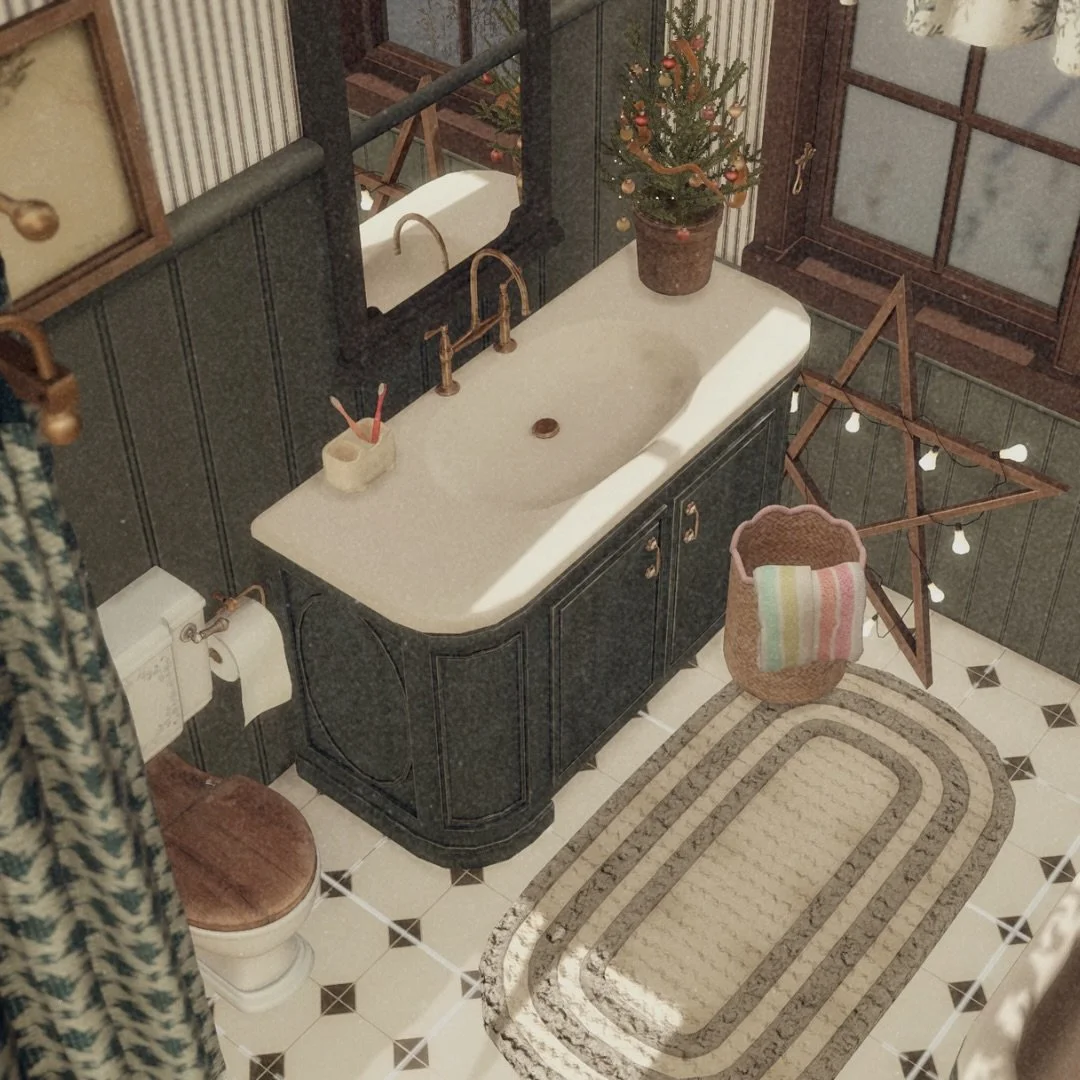 Cute, playful, and full of little festive touches &mdash; perfect for bubble baths after snowy adventures.
A bathroom that feels like childhood: warm, whimsical, and softly lit. 🛁❄️

#sims4bathroom #sims4cc #sims4interior #sims4 #simblr #sims4farmho