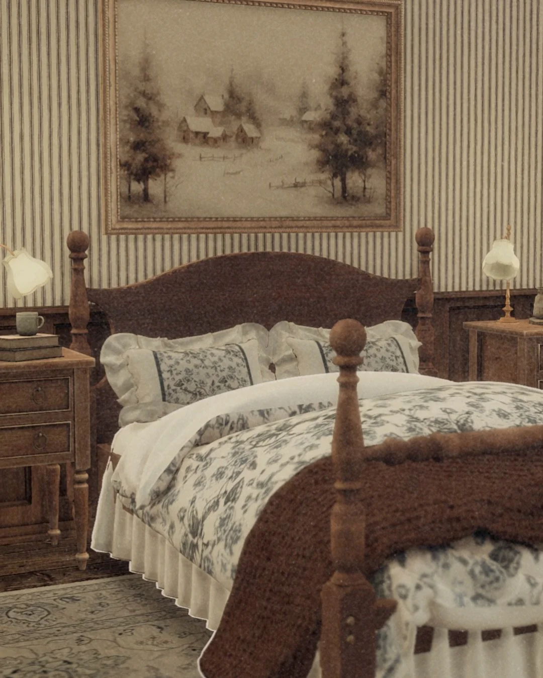 Soft, calm, and wrapped in winter light.
The parents&rsquo; bedroom is designed for slow mornings, warm blankets, and peaceful moments before the Christmas chaos begins. 🎄

The english christmas cottage is now available on my patreon and on my websi