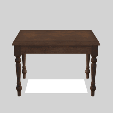 Wooden table transforming into a chair on a gray background.