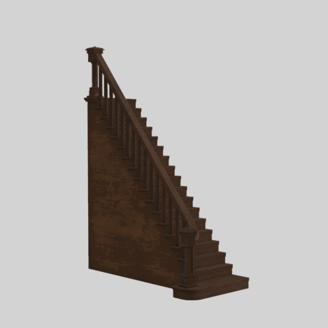 Escher-style animated staircase with an impossibly looping design in brown on a gray background.