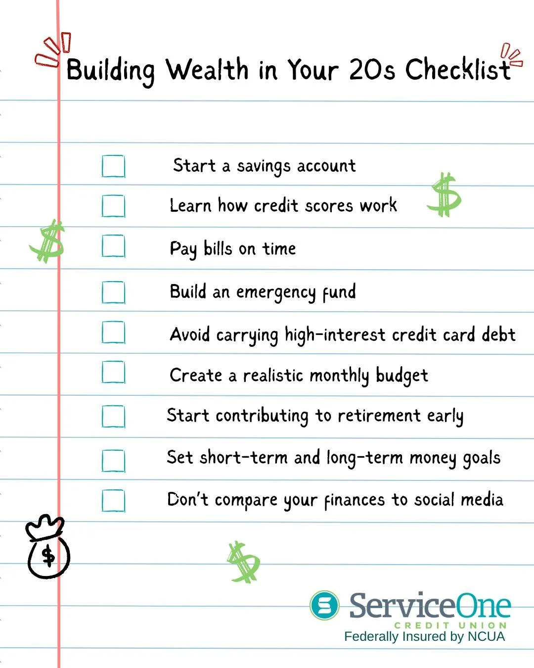 💸 BUILDING WEALTH IN YOUR 20s CHECKLIST ✔️

Your 20s are less about having everything figured out and more about building strong financial habits that can support your future.

Want to speak with a professional to help line out your financial plan? 