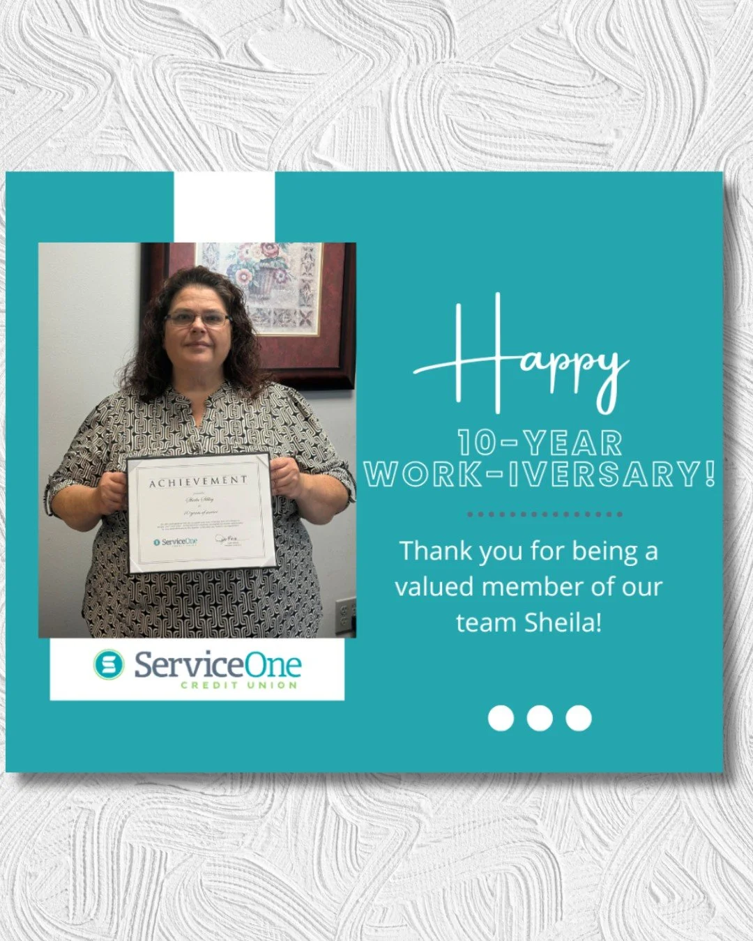 Today, we are proud to honor Sheila Sibley as she celebrates 10 years of dedication to our credit union community. Sheila is known for her reliability, experience, and thoughtful approach. Over the past decade, including her valued years with MFCU be