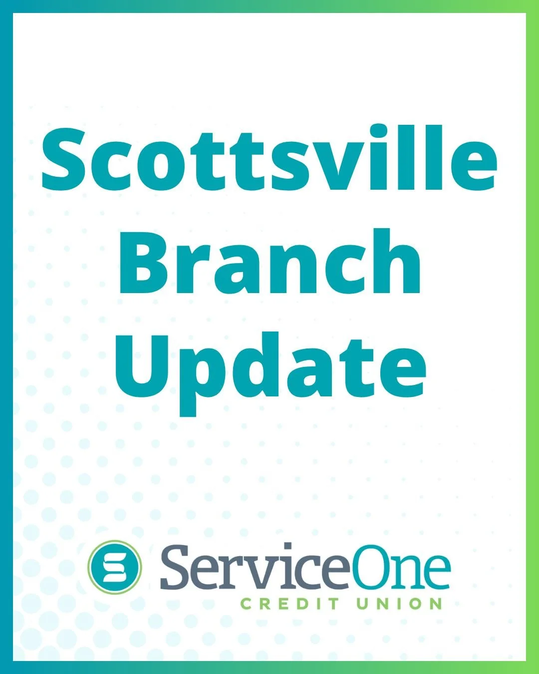 Due to unforeseen circumstances, our Scottsville Branch is closing early today. 
All other branches are open at this time if you need to come in person. 

As always, our website, ATMs, &amp; online banking are available 24/7. 

👉️ socu.com
