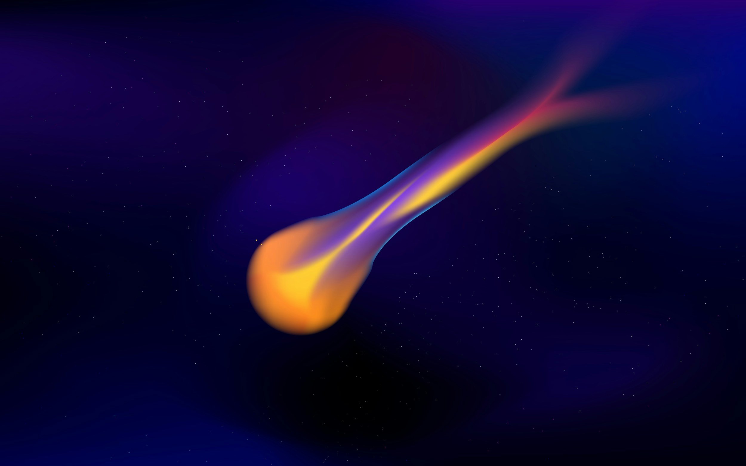 Digital illustration of a colorful meteor streaking through space with stars in the background.