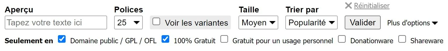 Screenshot du site Dafont.com . Intégrer une police, typographie, personnalisée ou de marque, en CSS sur son site Squarespace
