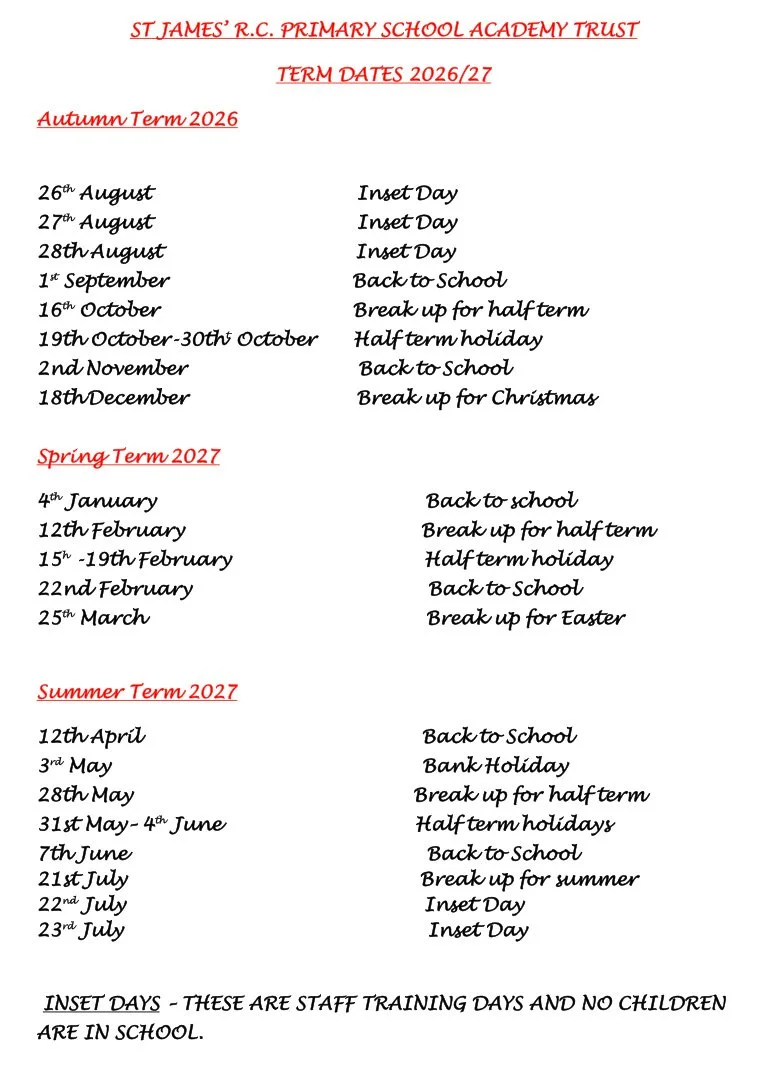 Term Dates — St James' RC Primary School