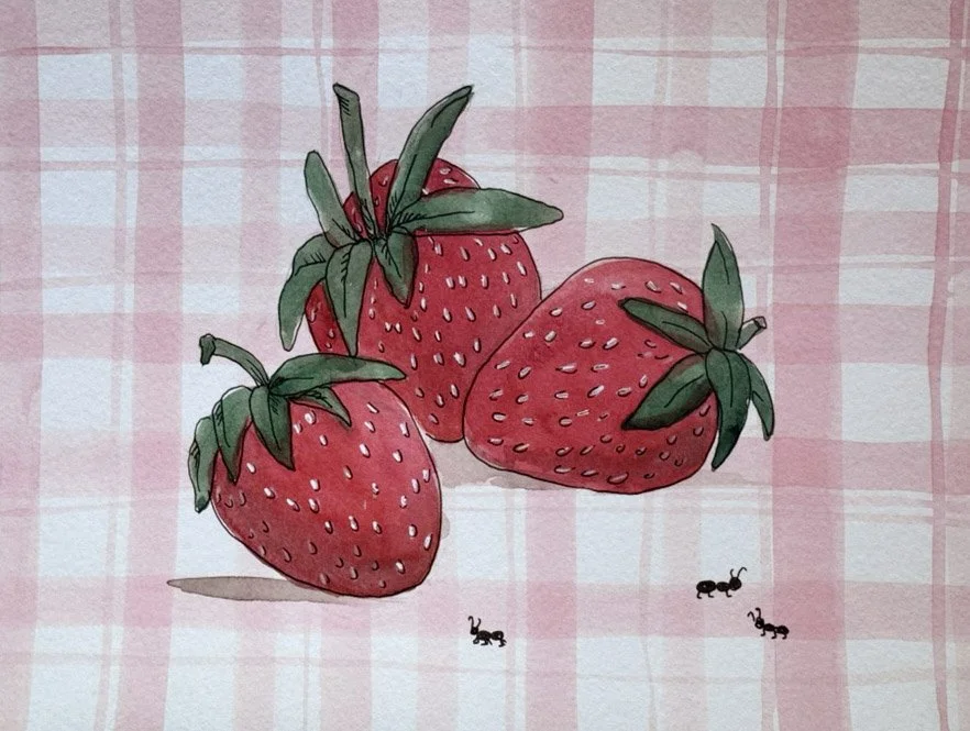 strawberry picnic with ants.jpg